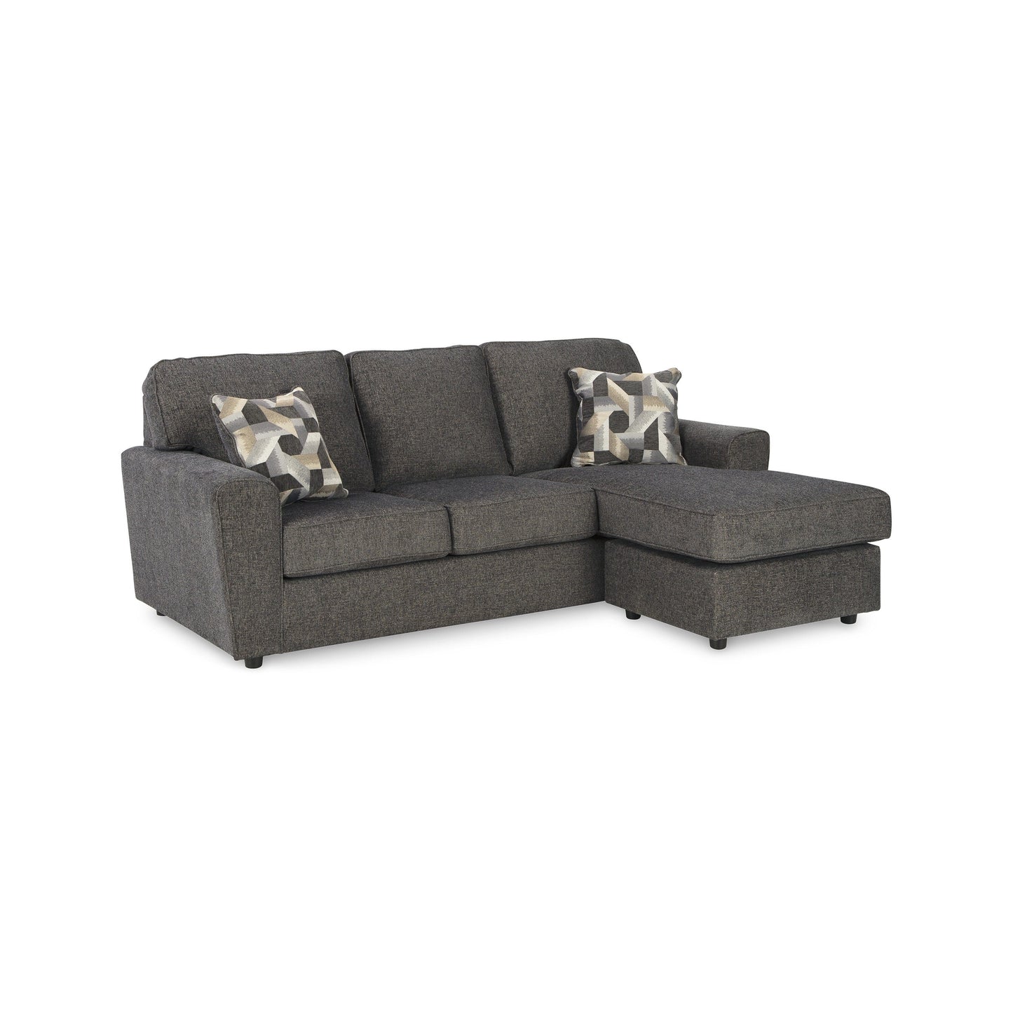 Timu L Shaped Sofa Chaise, 86 Inch, 2 Accent Pillows, Gray Polyester