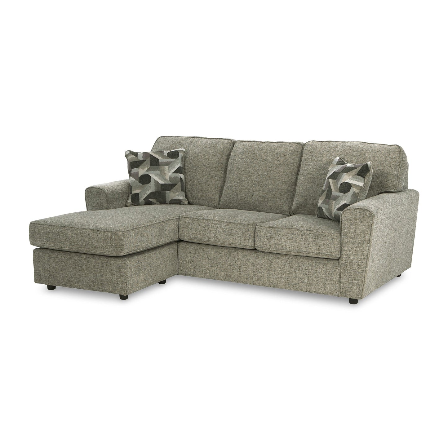 Timu L Shaped Sofa Chaise, 86 Inch, 2 Accent Pillows, Gray Polyester