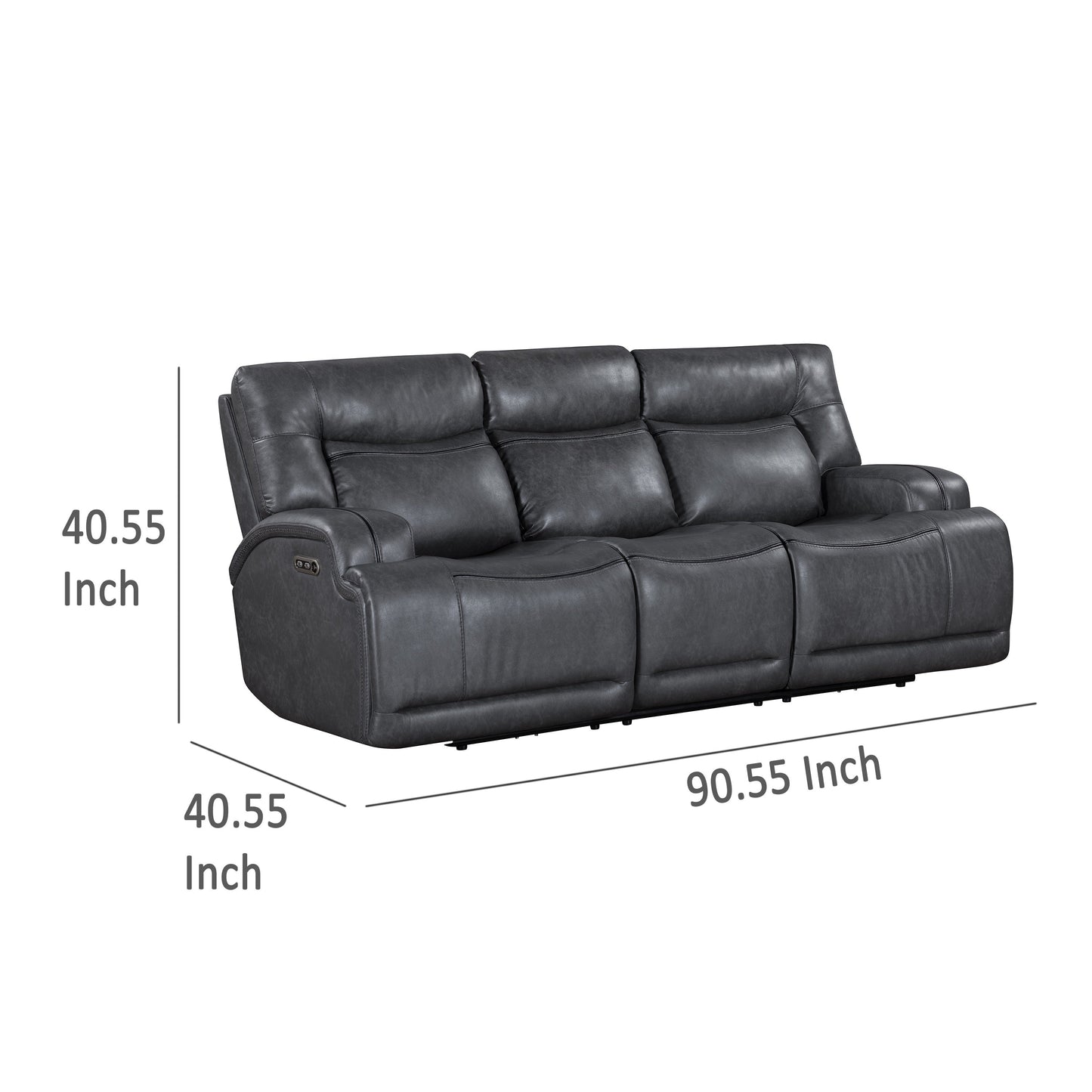 Tito Power Reclining Sofa, Gray, 91 Inch, Drop Down Tray, USB Port