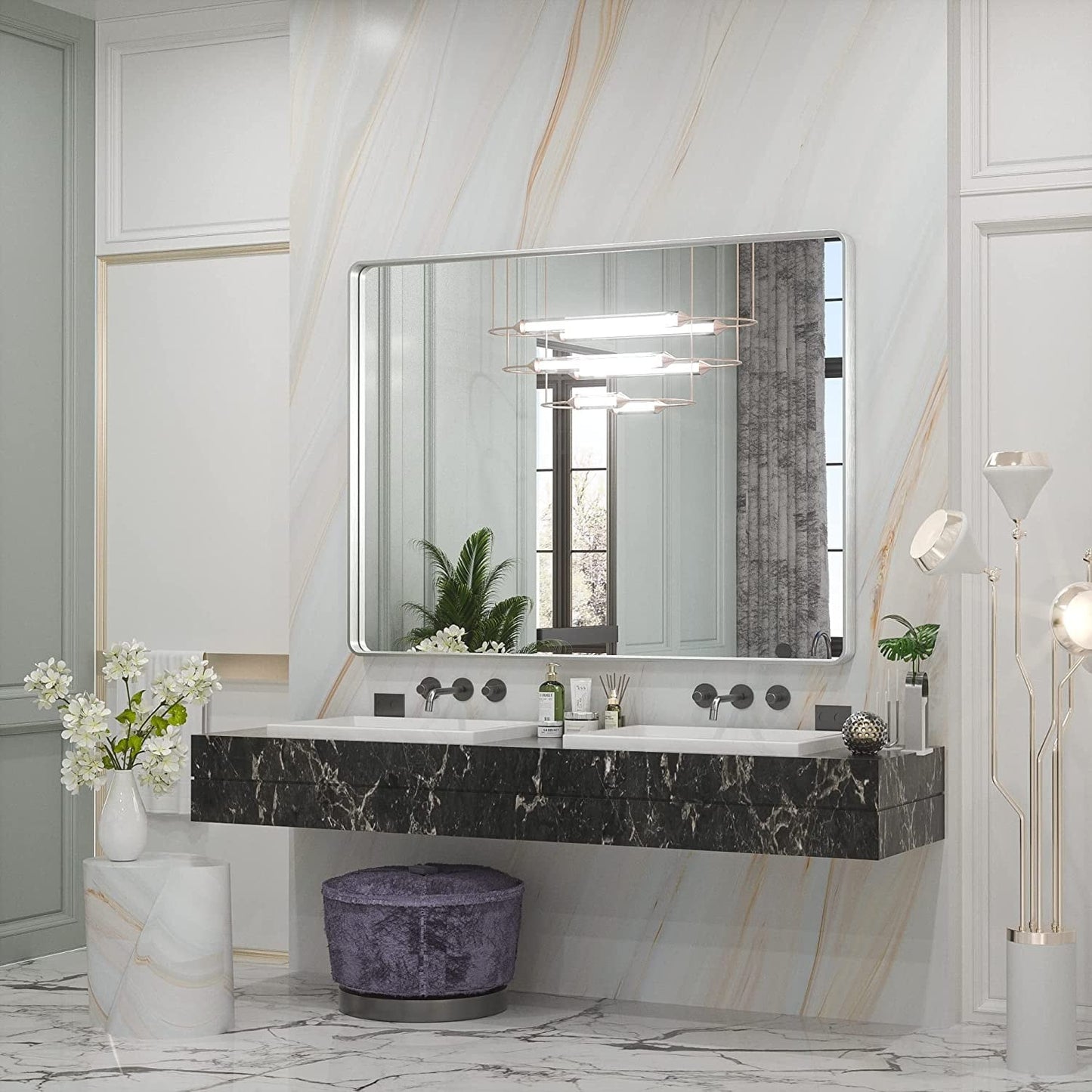 TETOTE Moderner Badezimmer-Kosmetikspiegel mit Metallrahmen zur Wandmontage