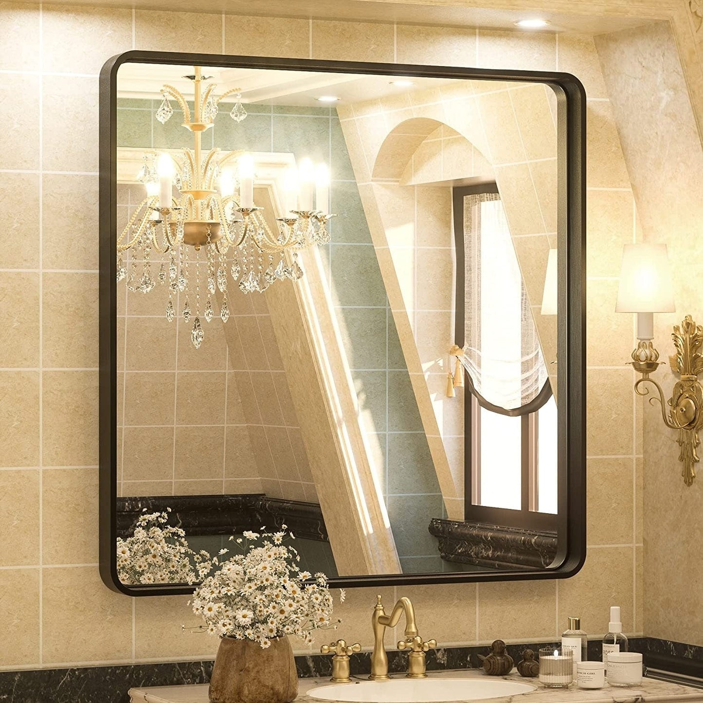 TETOTE Moderner Badezimmer-Kosmetikspiegel mit Metallrahmen zur Wandmontage