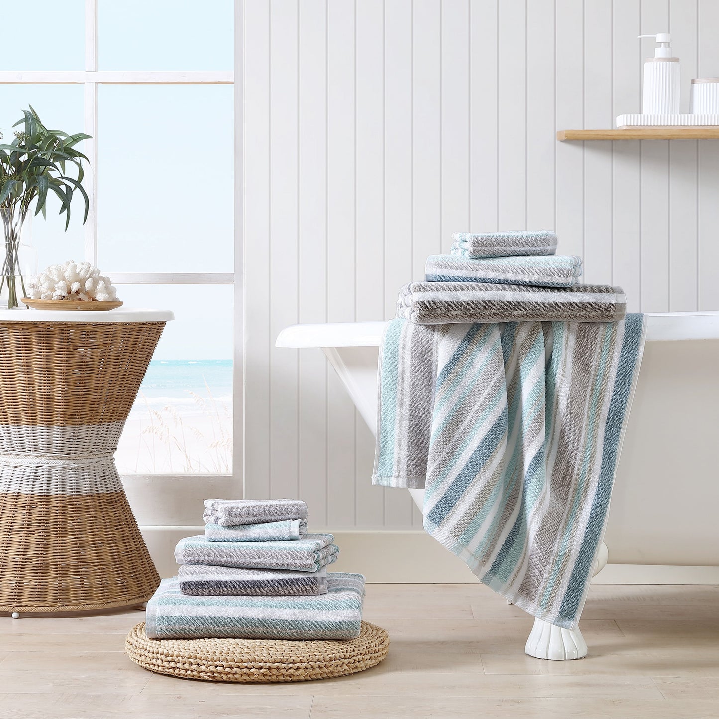 Tommy Bahama – 3-teiliges Handtuchset aus Baumwollfrottee mit Streifen „Ocean Bay“