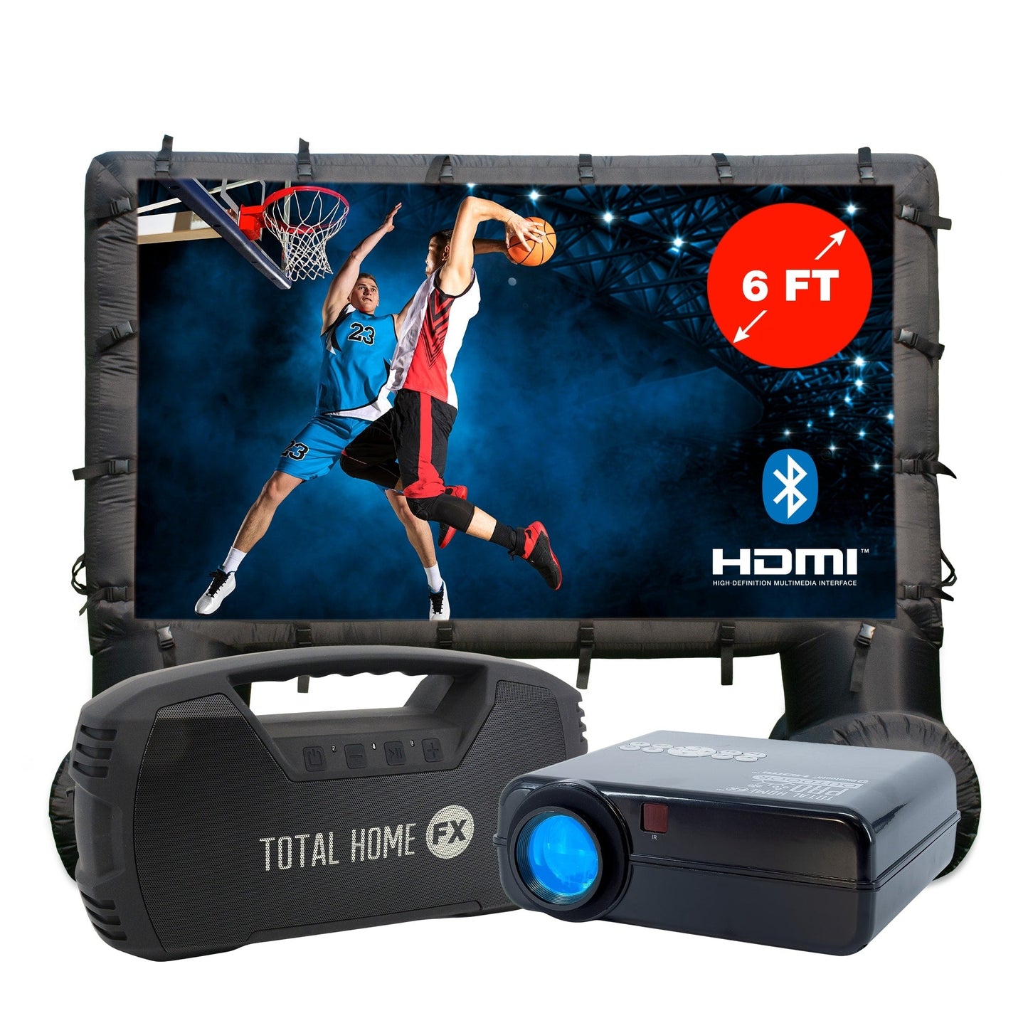 Total HomeFX 1500 Lumen Outdoor-Kino-Set mit aufblasbarer Leinwand