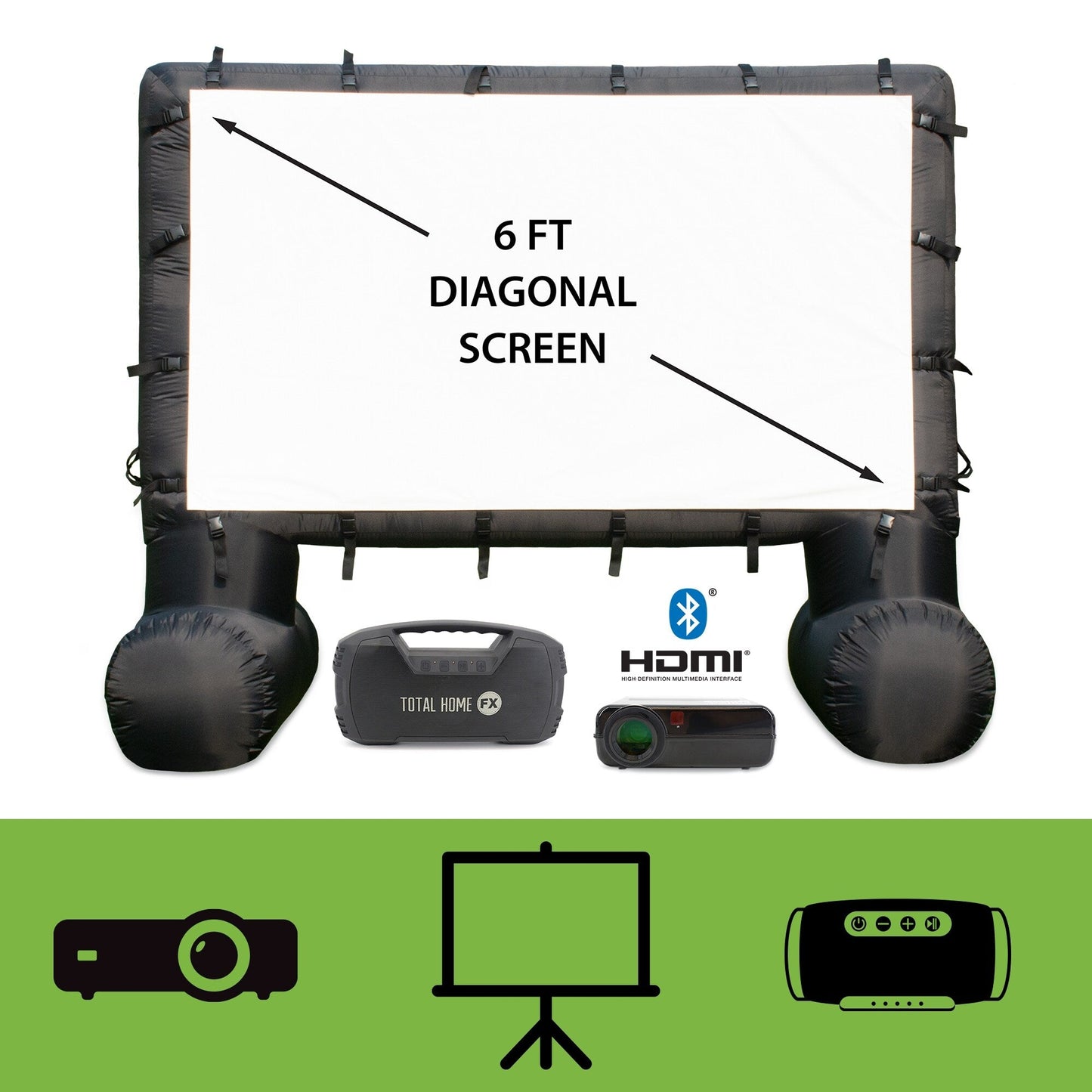 Total HomeFX 1500 Lumen Outdoor-Kino-Set mit aufblasbarer Leinwand