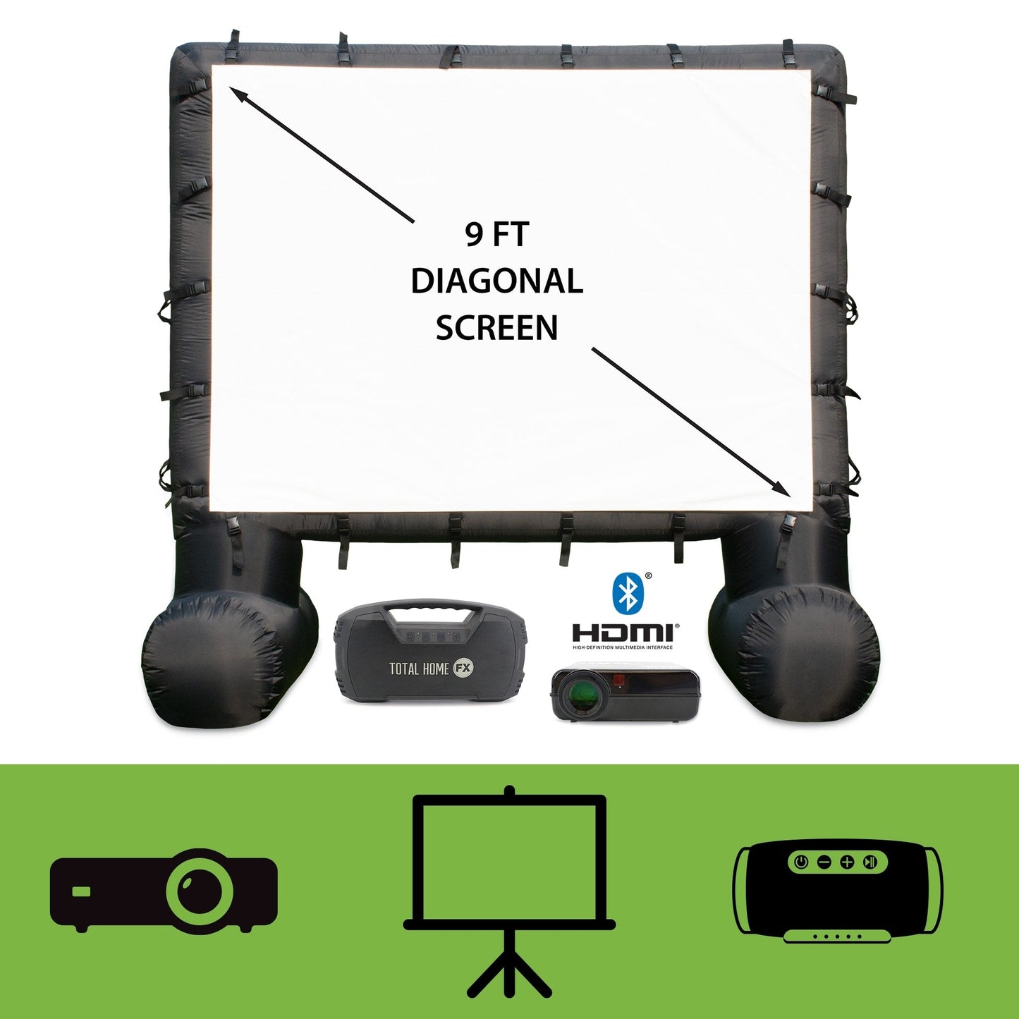 Total HomeFX 1500 Lumen Outdoor-Kino-Set mit aufblasbarer Leinwand