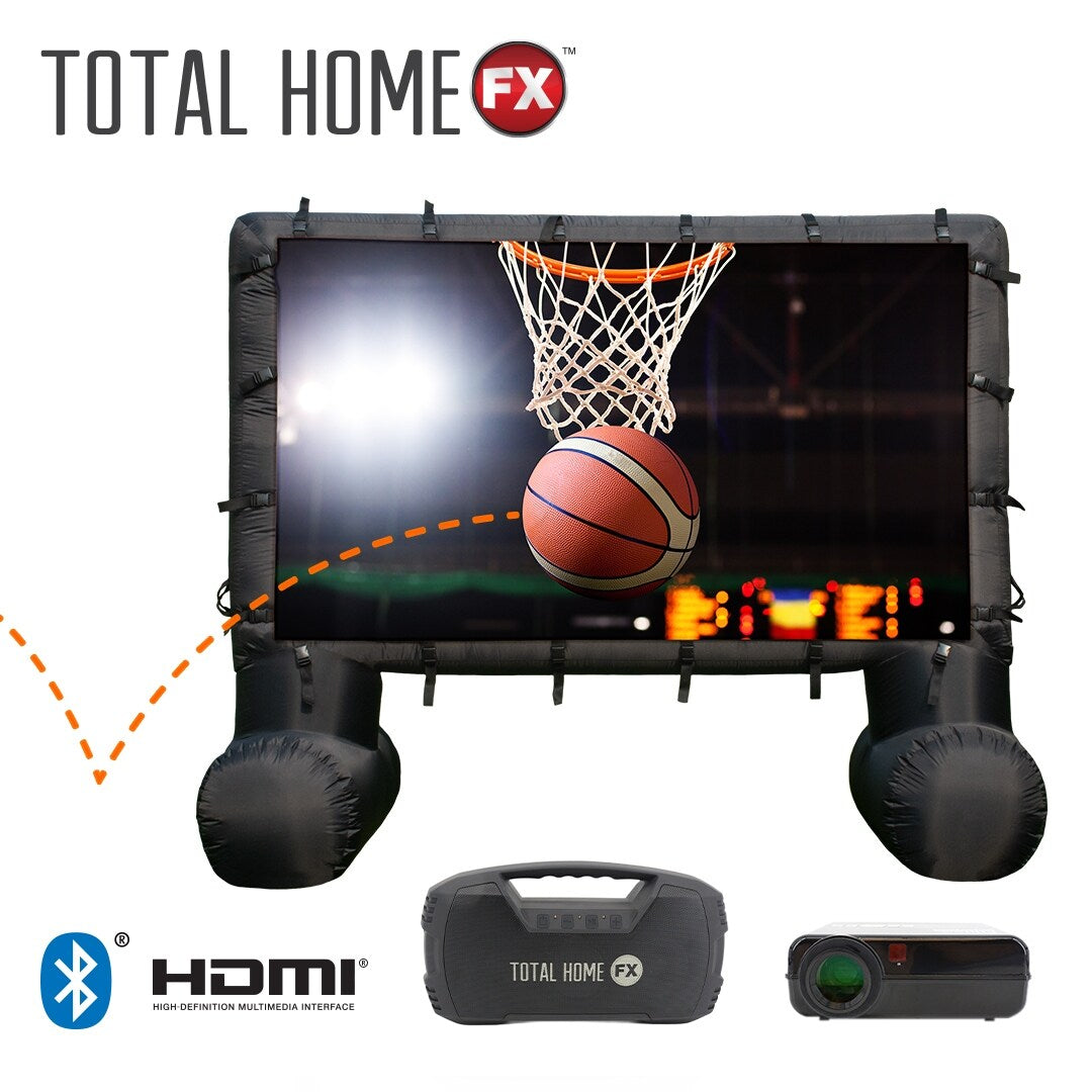 Total HomeFX 1500 Lumen Outdoor-Kino-Set mit aufblasbarer Leinwand
