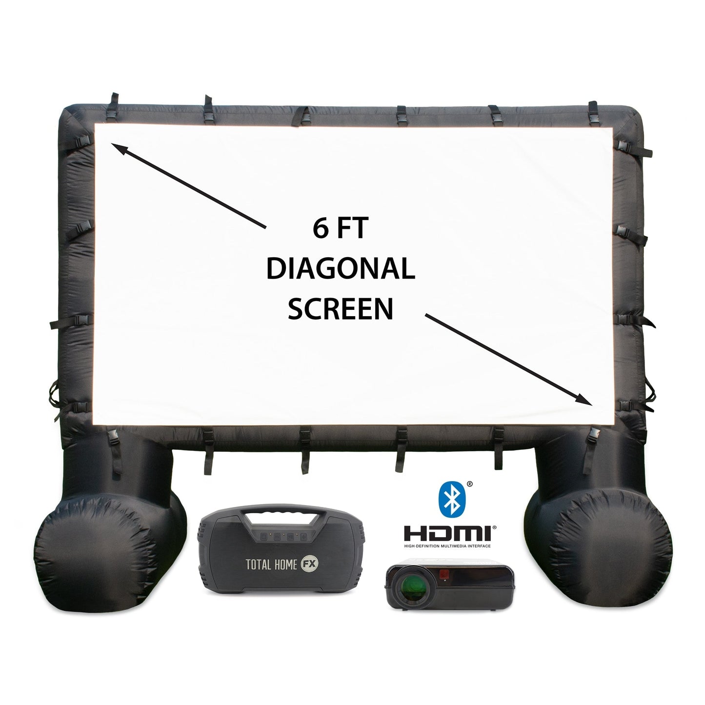 Total HomeFX 1500 Lumen Outdoor-Kino-Set mit aufblasbarer Leinwand