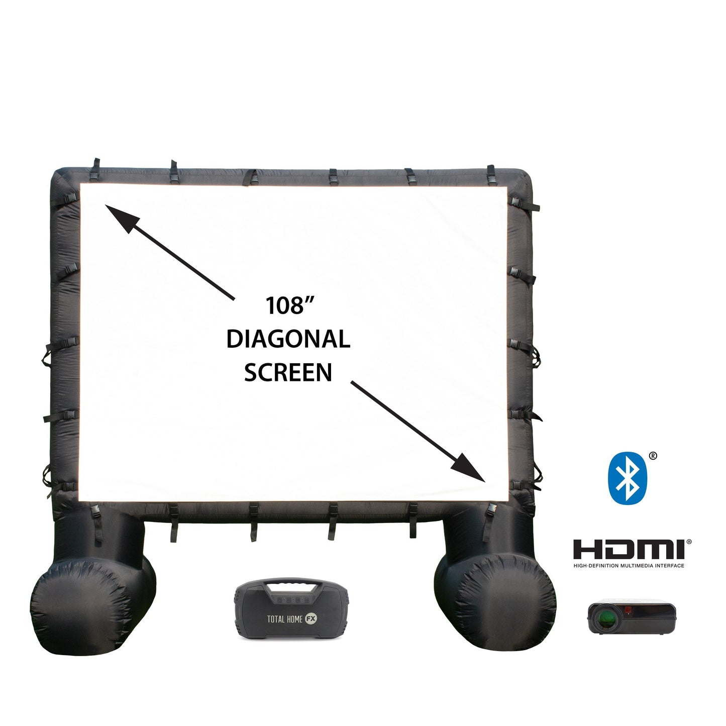 Total HomeFX 1500 Lumen Outdoor-Kino-Set mit aufblasbarer Leinwand