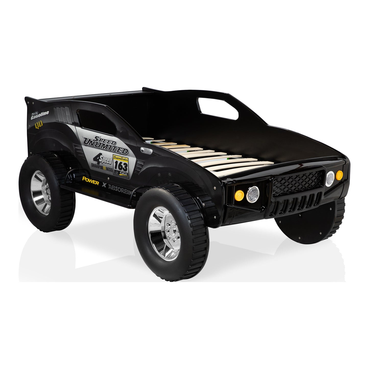 Toto Modernes schwarzes Twin-Geländewagen-Kinderbett mit Rädern von Furniture of America