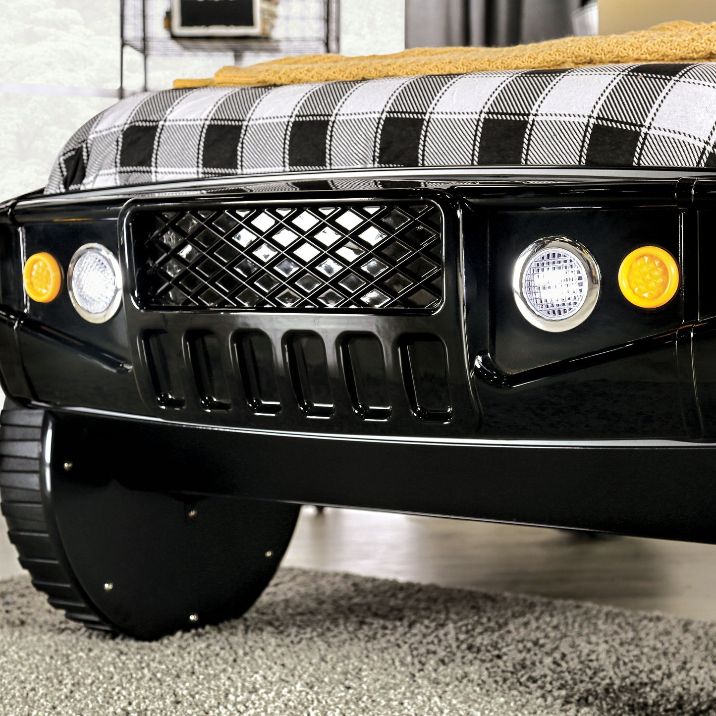 Toto Modernes schwarzes Twin-Geländewagen-Kinderbett mit Rädern von Furniture of America