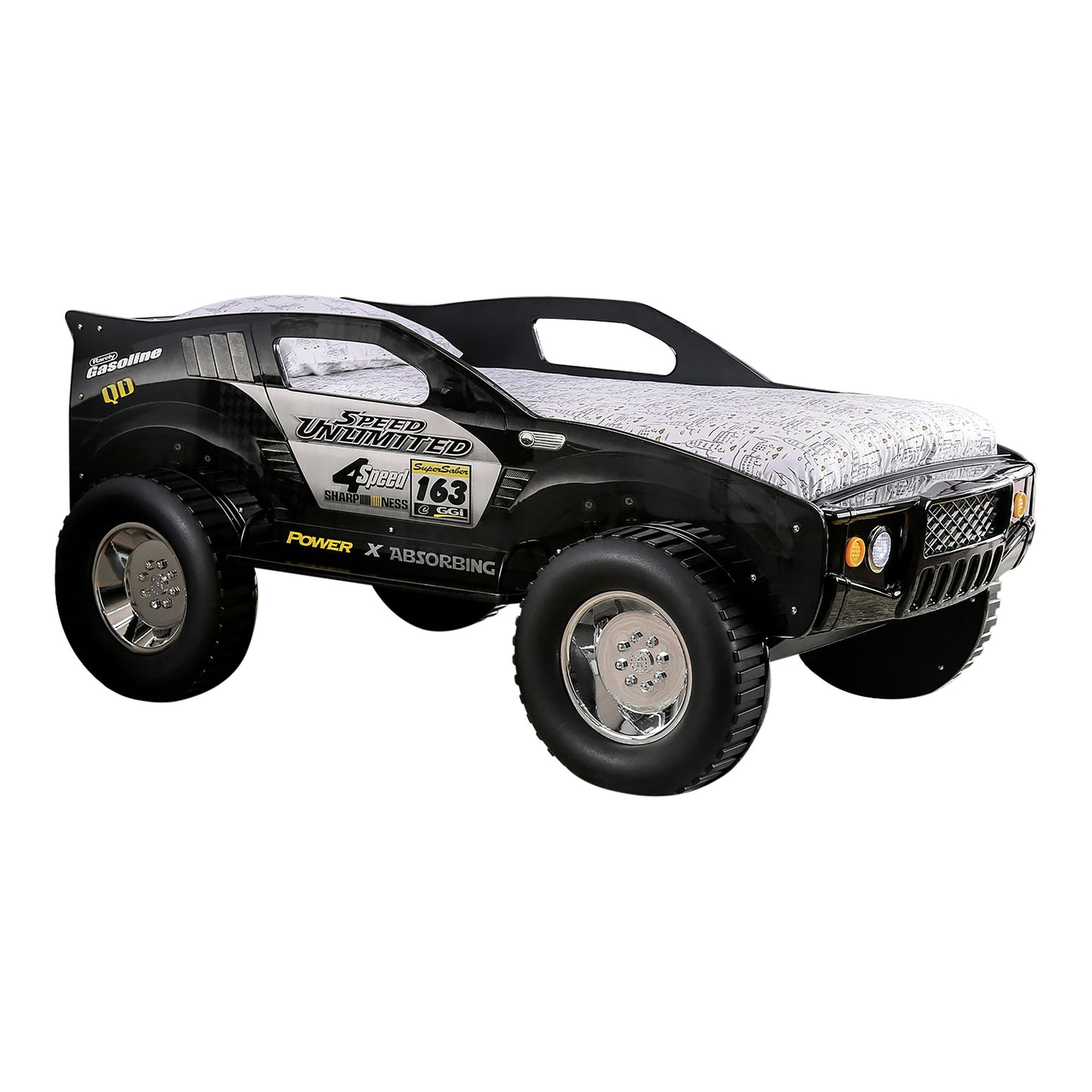 Toto Modernes schwarzes Twin-Geländewagen-Kinderbett mit Rädern von Furniture of America