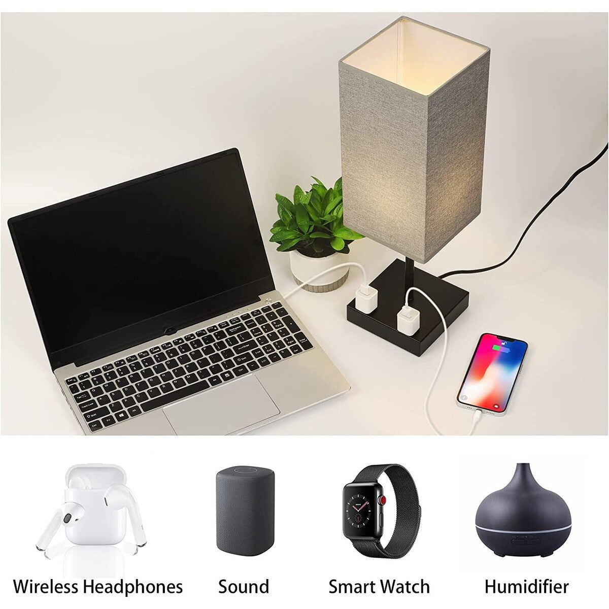 Tischlampen mit Touch-Steuerung, 2er-Set, Nachttischlampe mit Steckdose – 2 Stück