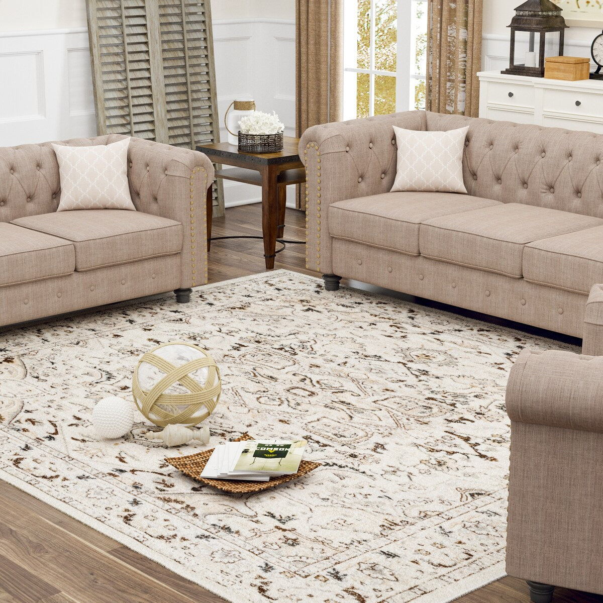 Traditional Cream/Beige Oriental Area Rug