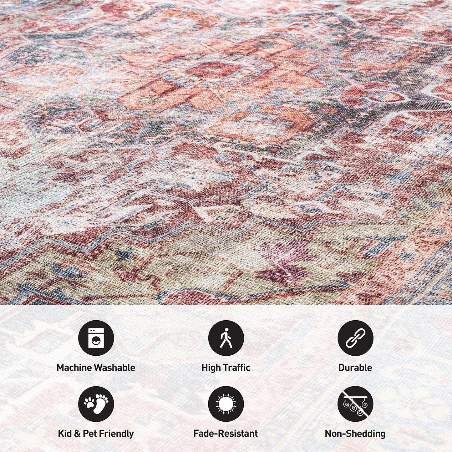 Traditioneller, maschinenwaschbarer Teppich im Used-Look
