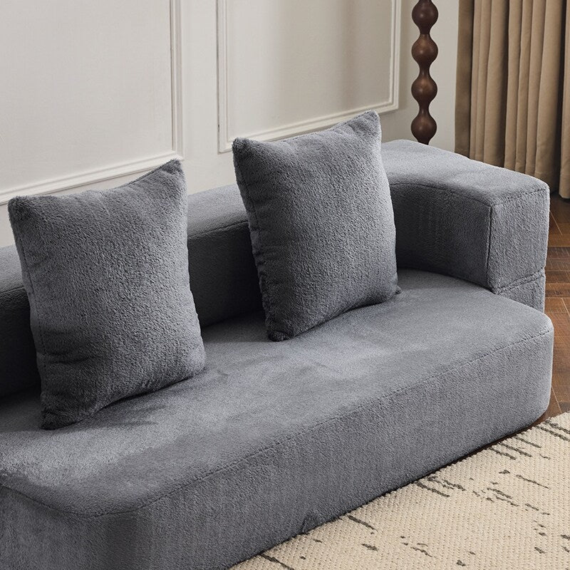 Transformable Sectional Sofa with 3 Ottoman Stools - Supportive Foam Fold-Out Bed, Compact Chenille Lounger