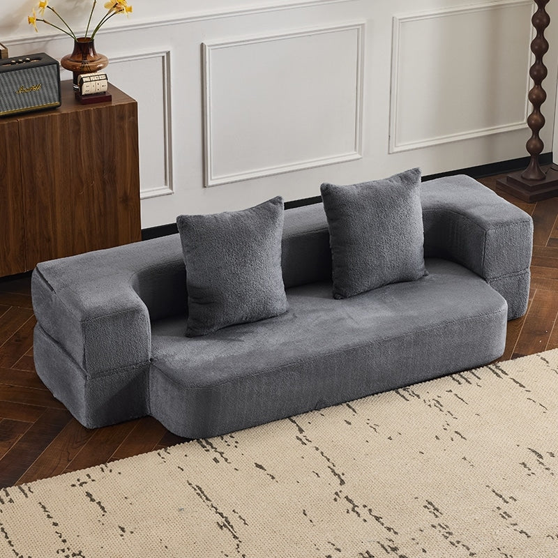 Transformable Sectional Sofa with 3 Ottoman Stools - Supportive Foam Fold-Out Bed, Compact Chenille Lounger
