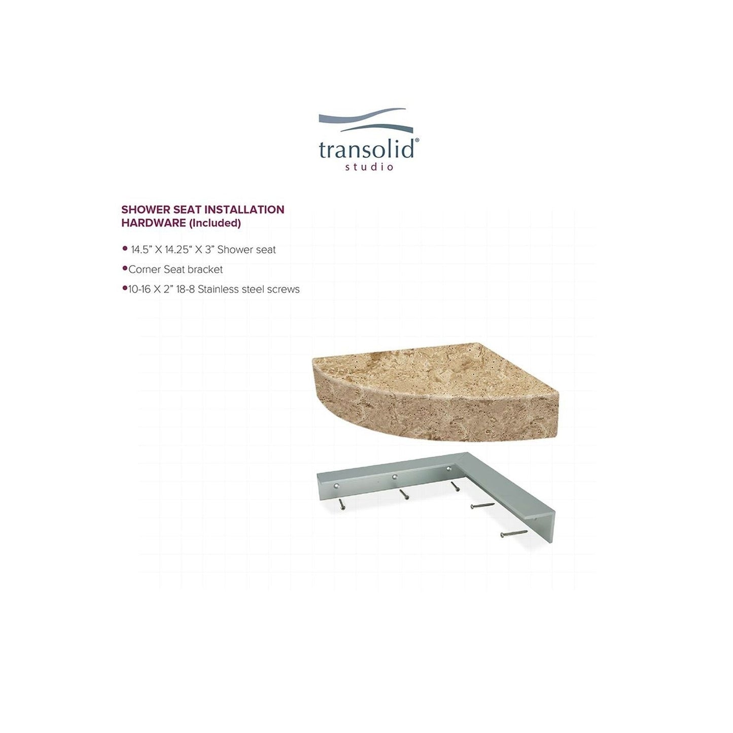 Transolid Studio Eck-Duschsitz aus massiver Oberfläche, wandmontiert, 35,6 x 35,6 cm, 14,5 x 14,25 x 3