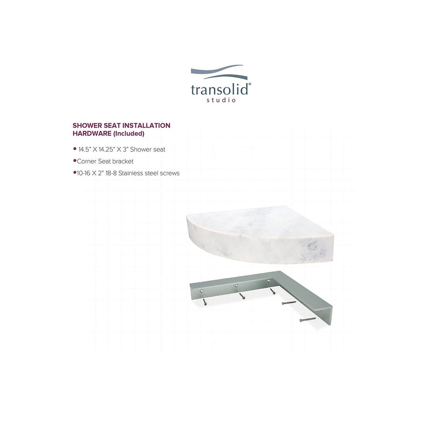 Transolid Studio Eck-Duschsitz aus massiver Oberfläche, wandmontiert, 35,6 x 35,6 cm, 14,5 x 14,25 x 3