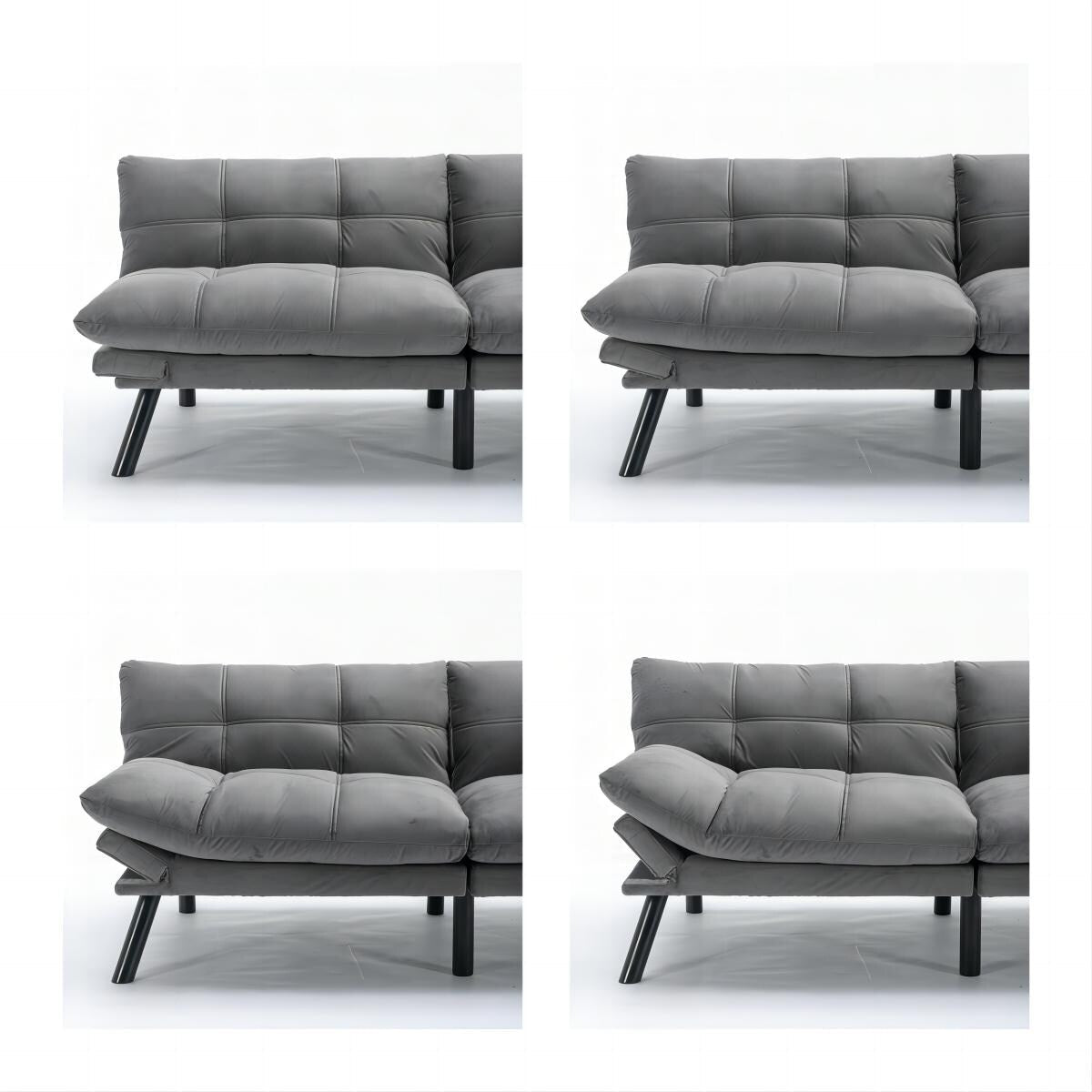 Trendy And Modern Style Grey Velvet Upholstered Sleeper Sofa Bed,2-Seater Adjustable Backrest Armless Sofa