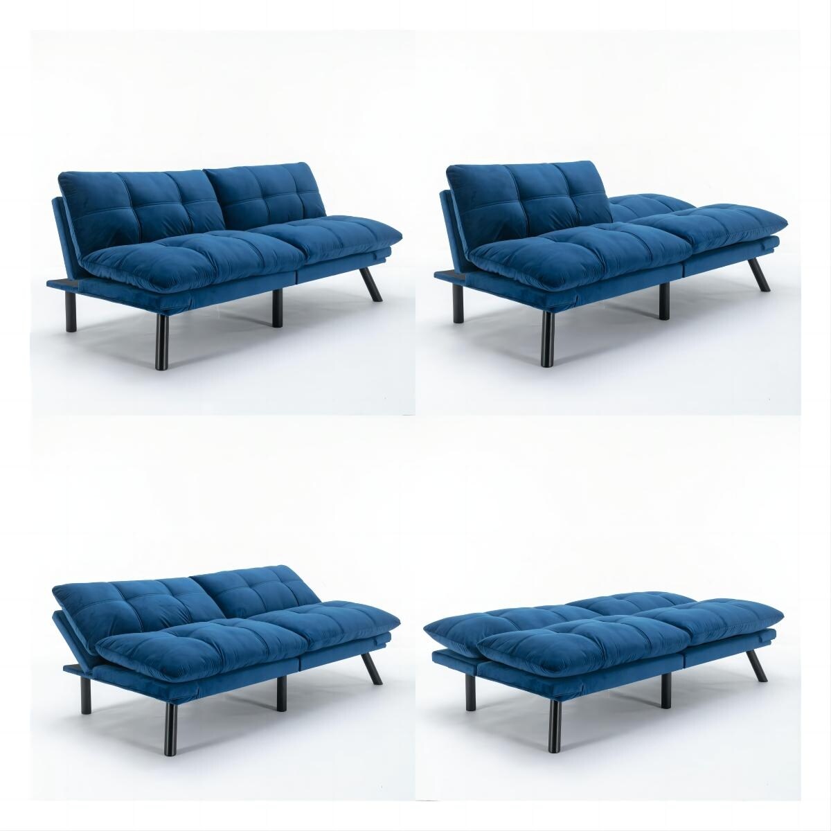Trendy And Modern Style Grey Velvet Upholstered Sleeper Sofa Bed,2-Seater Adjustable Backrest Armless Sofa