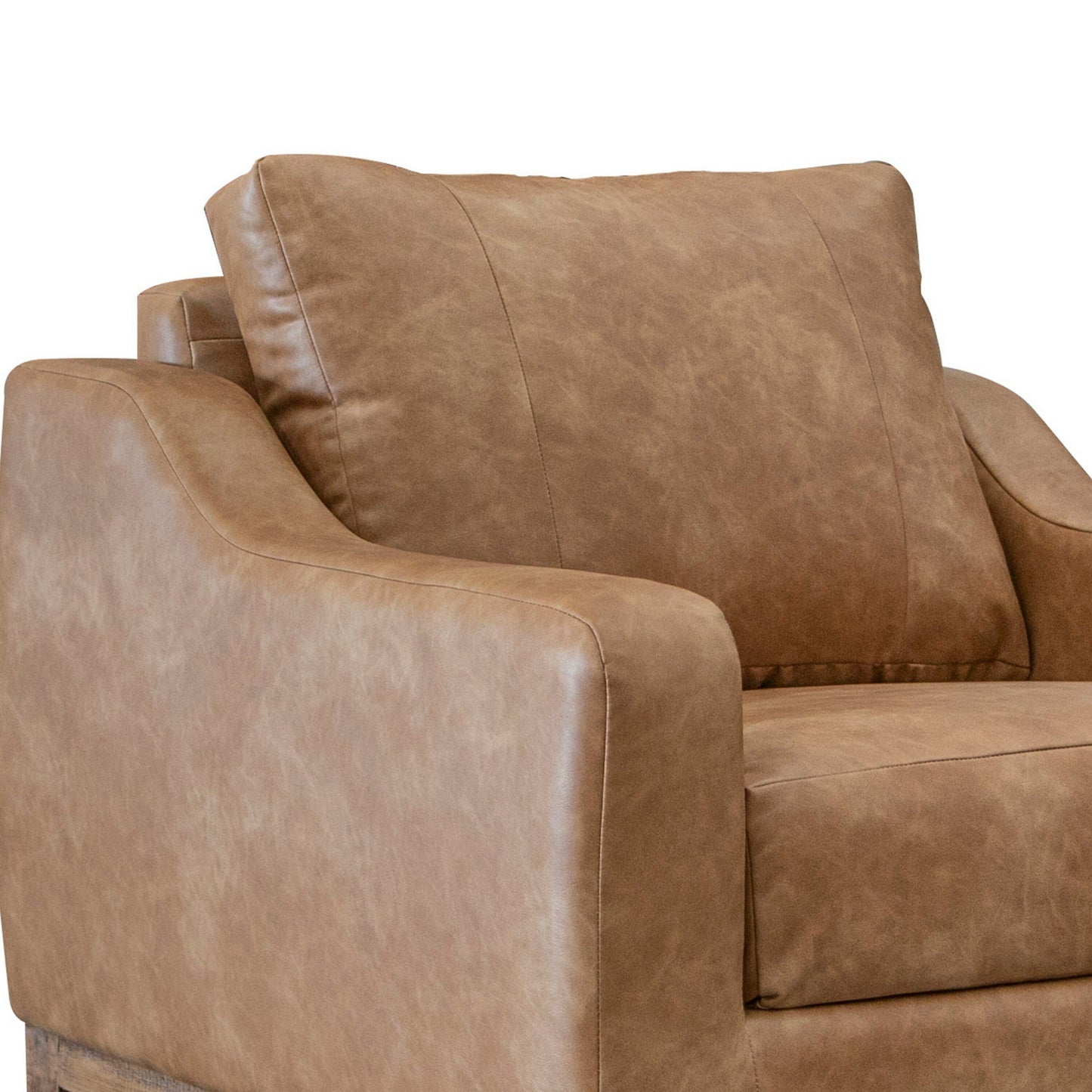 Tuba Sofa, Cognac Faux Leather, Foam Cushions, Solid Pine Wood, 88 Inch
