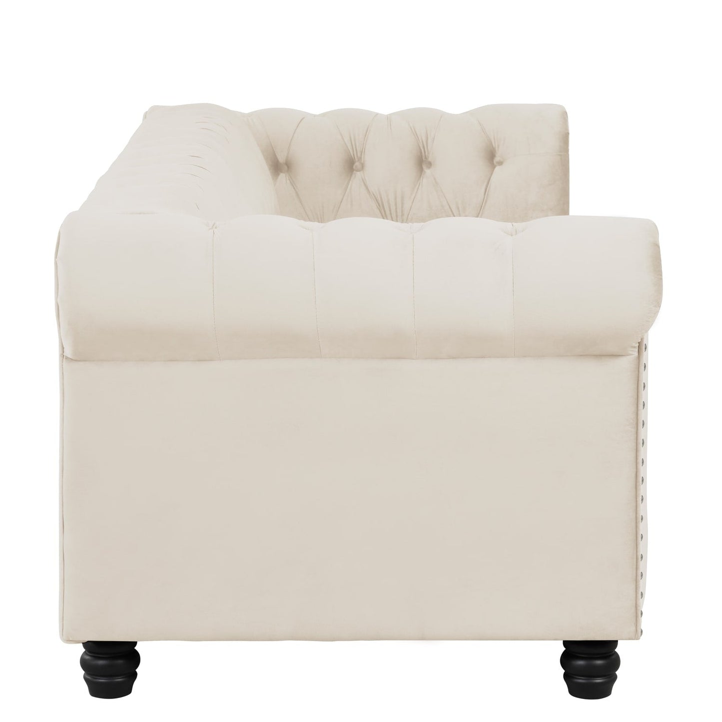 Morden Fort Velvet Upholstered Chesterfield Sofa with Nailhead and Solid Legs for Living Room