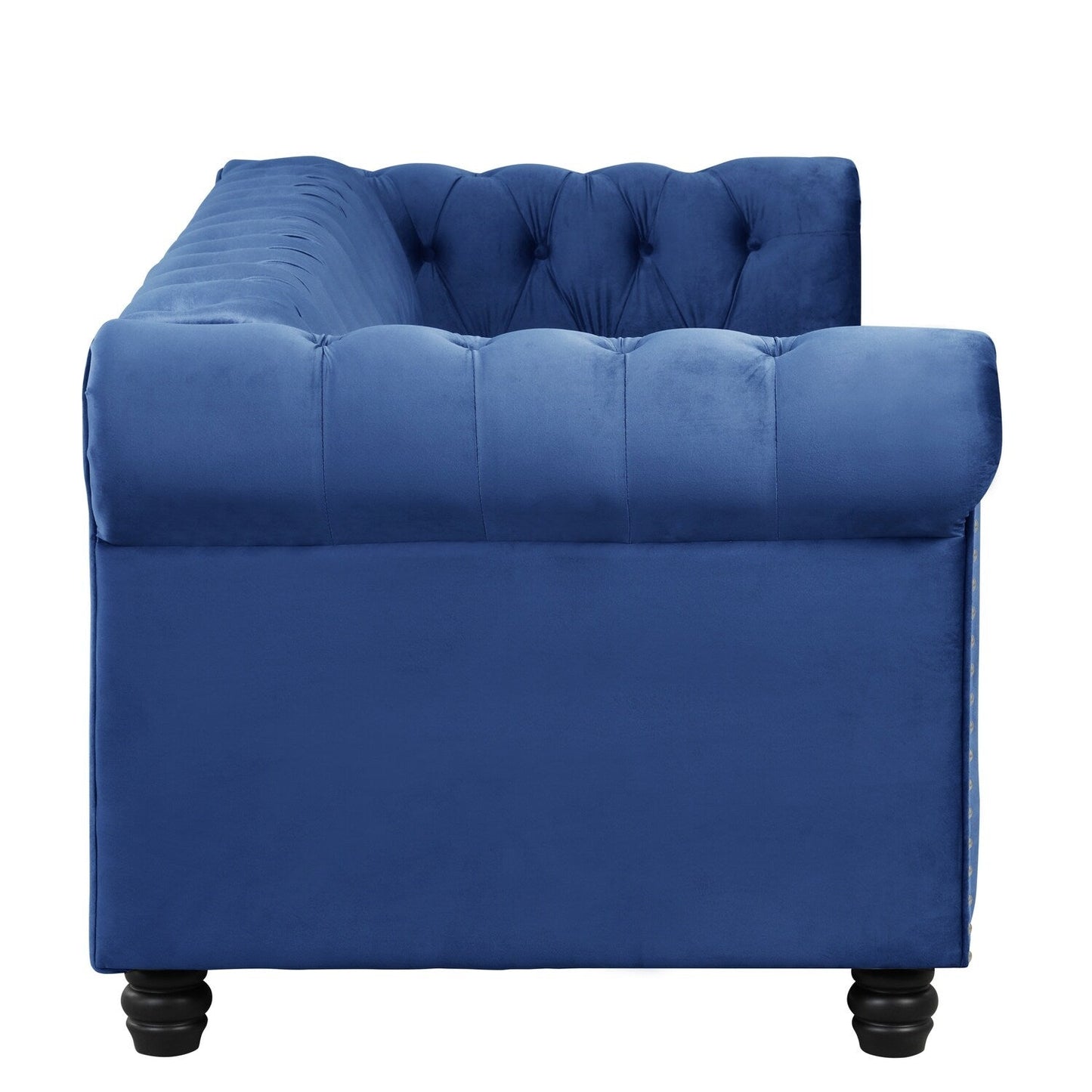 Morden Fort Velvet Upholstered Chesterfield Sofa with Nailhead and Solid Legs for Living Room