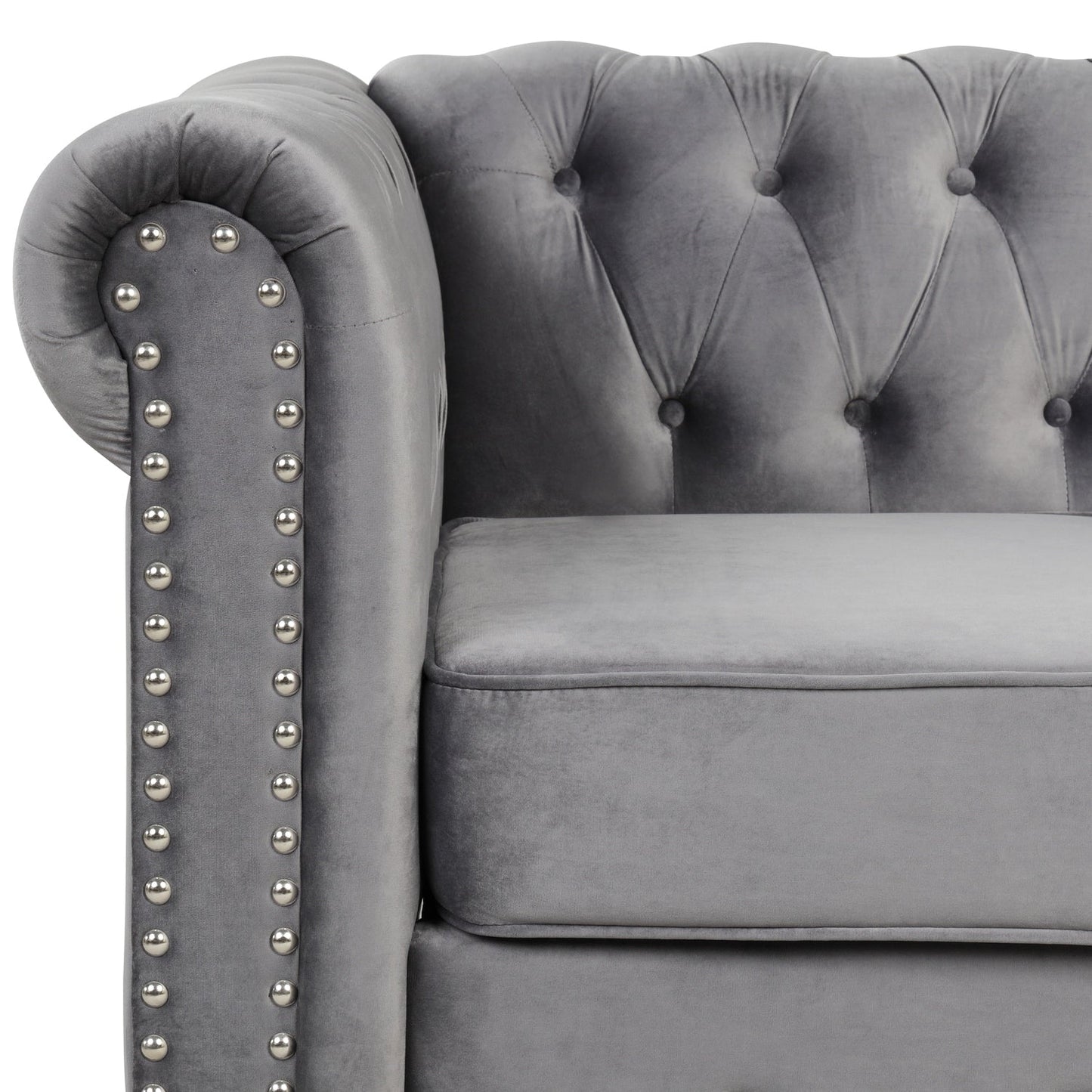 Morden Fort Velvet Upholstered Chesterfield Sofa with Nailhead and Solid Legs for Living Room
