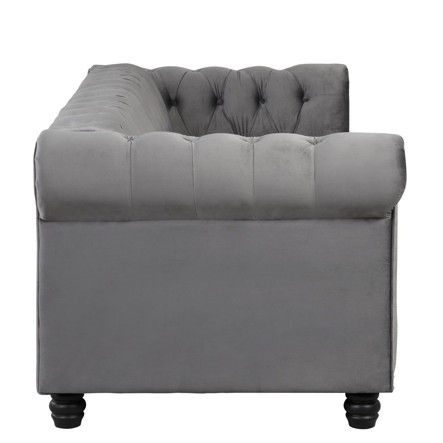 Morden Fort Velvet Upholstered Chesterfield Sofa with Nailhead and Solid Legs for Living Room