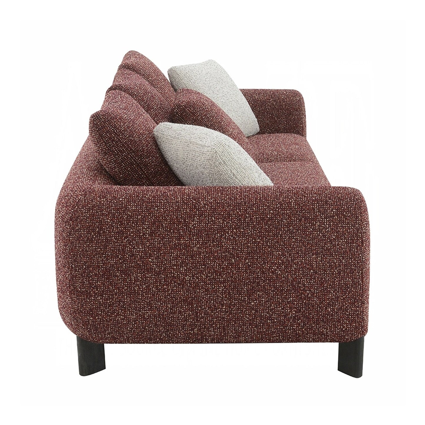 Tweed Fabric Upholstered Sofa with 3 Pillows in Maroon