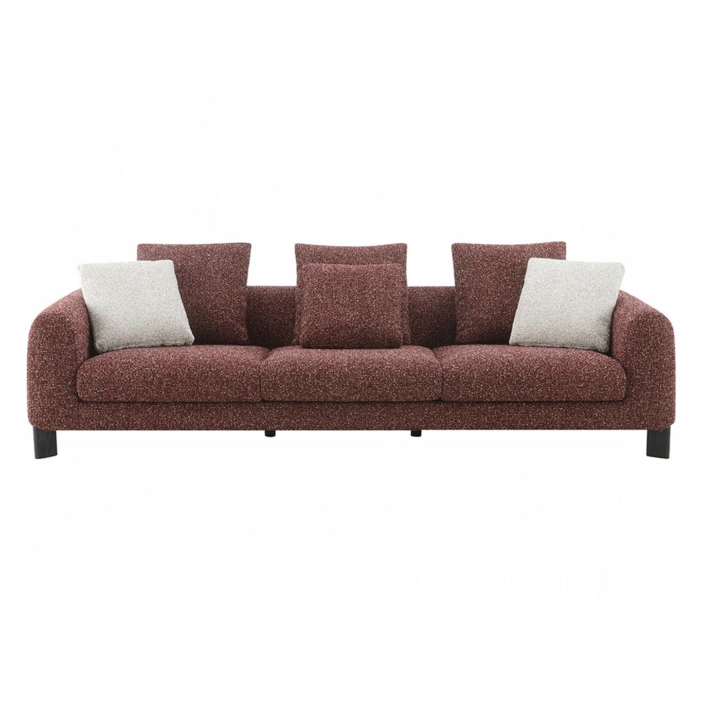 Tweed Fabric Upholstered Sofa with 3 Pillows in Maroon