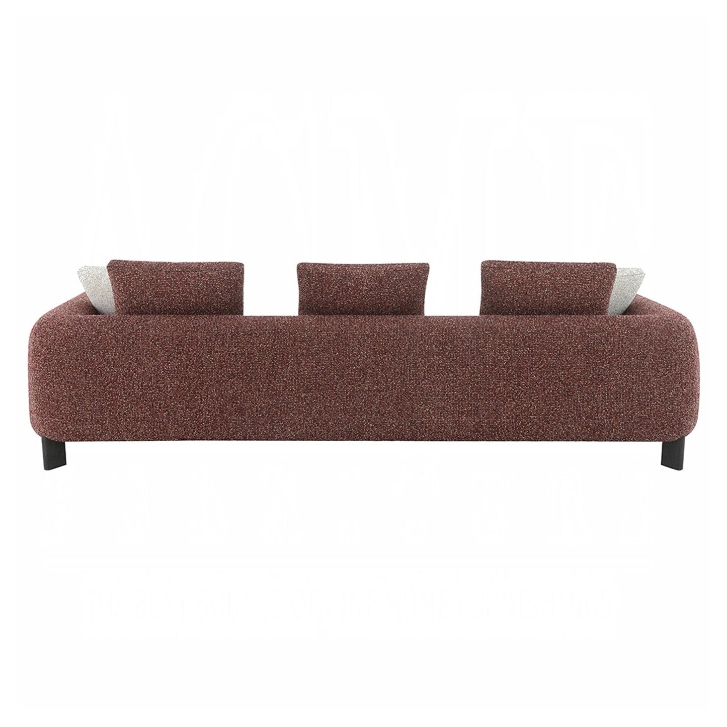 Tweed Fabric Upholstered Sofa with 3 Pillows in Maroon