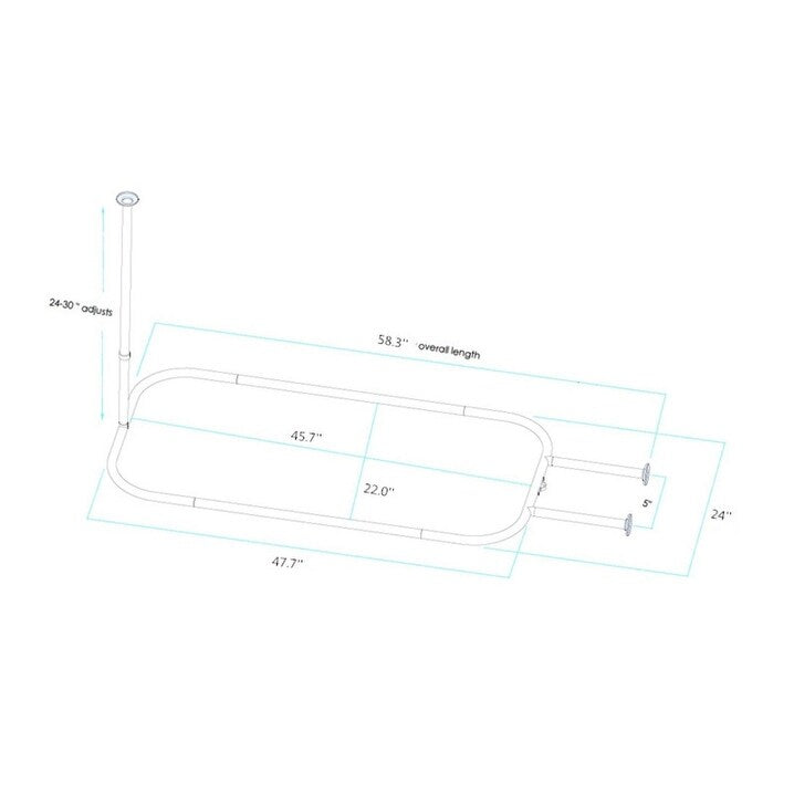 Utopia Alley Duschstange aus rostfreiem Aluminium mit Deckenhalterung für freistehende Badewannen, 46 x 22 Zoll