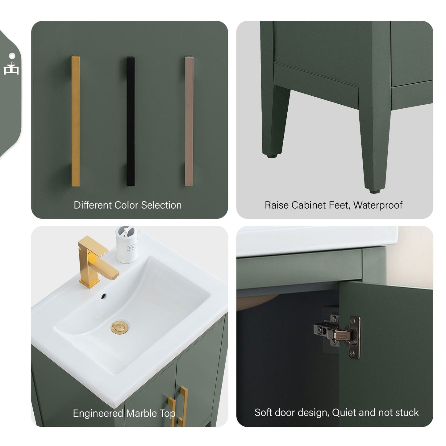 Vanity Art 20 oder 24 oder 30 Badezimmer-Waschtisch mit Einzelwaschbecken und Keramikplatte
