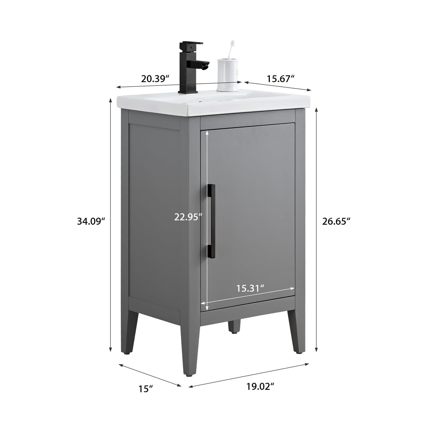 Vanity Art 20 oder 24 oder 30 Badezimmer-Waschtisch mit Einzelwaschbecken und Keramikplatte