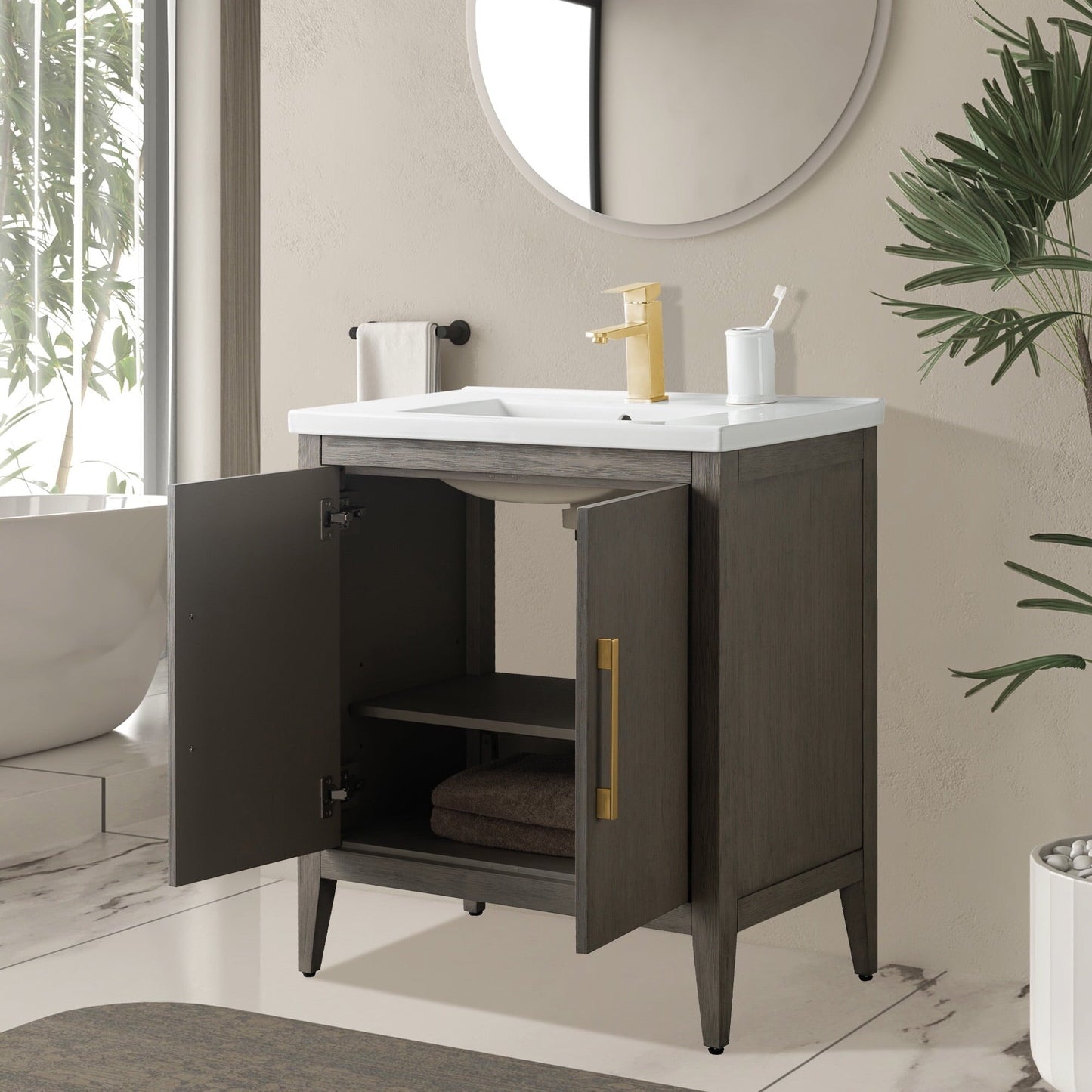 Vanity Art 20 oder 24 oder 30 Badezimmer-Waschtisch mit Einzelwaschbecken und Keramikplatte