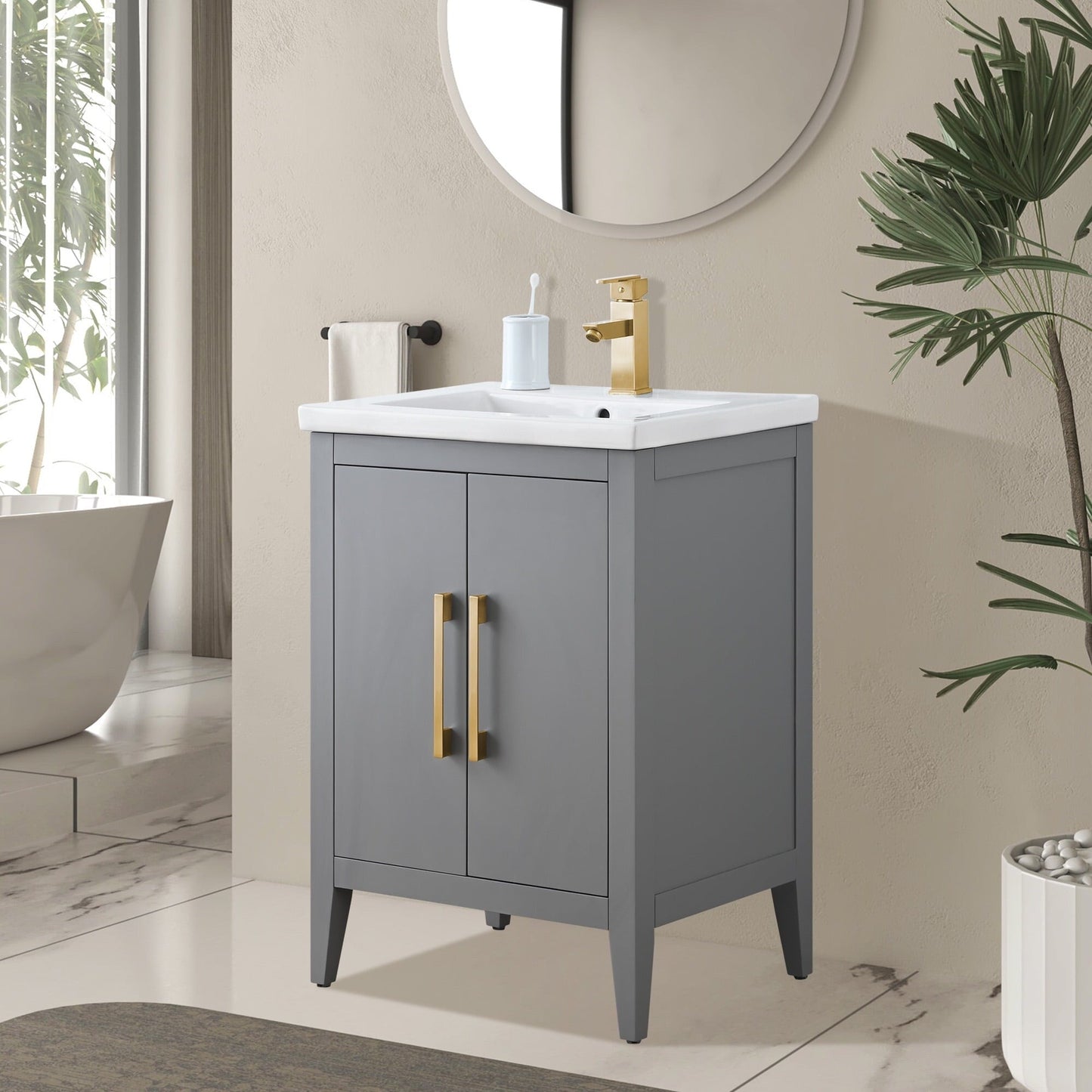 Vanity Art 20 oder 24 oder 30 Badezimmer-Waschtisch mit Einzelwaschbecken und Keramikplatte