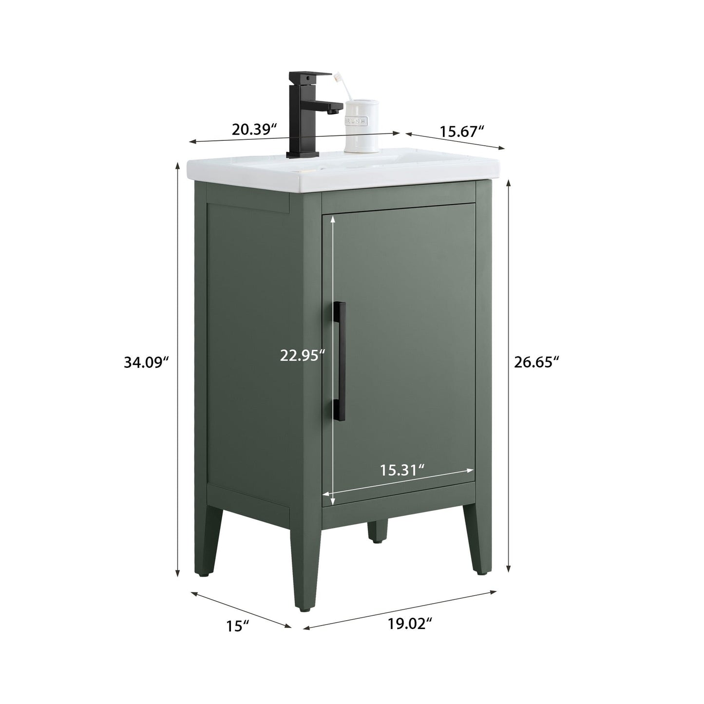 Vanity Art 20 oder 24 oder 30 Badezimmer-Waschtisch mit Einzelwaschbecken und Keramikplatte