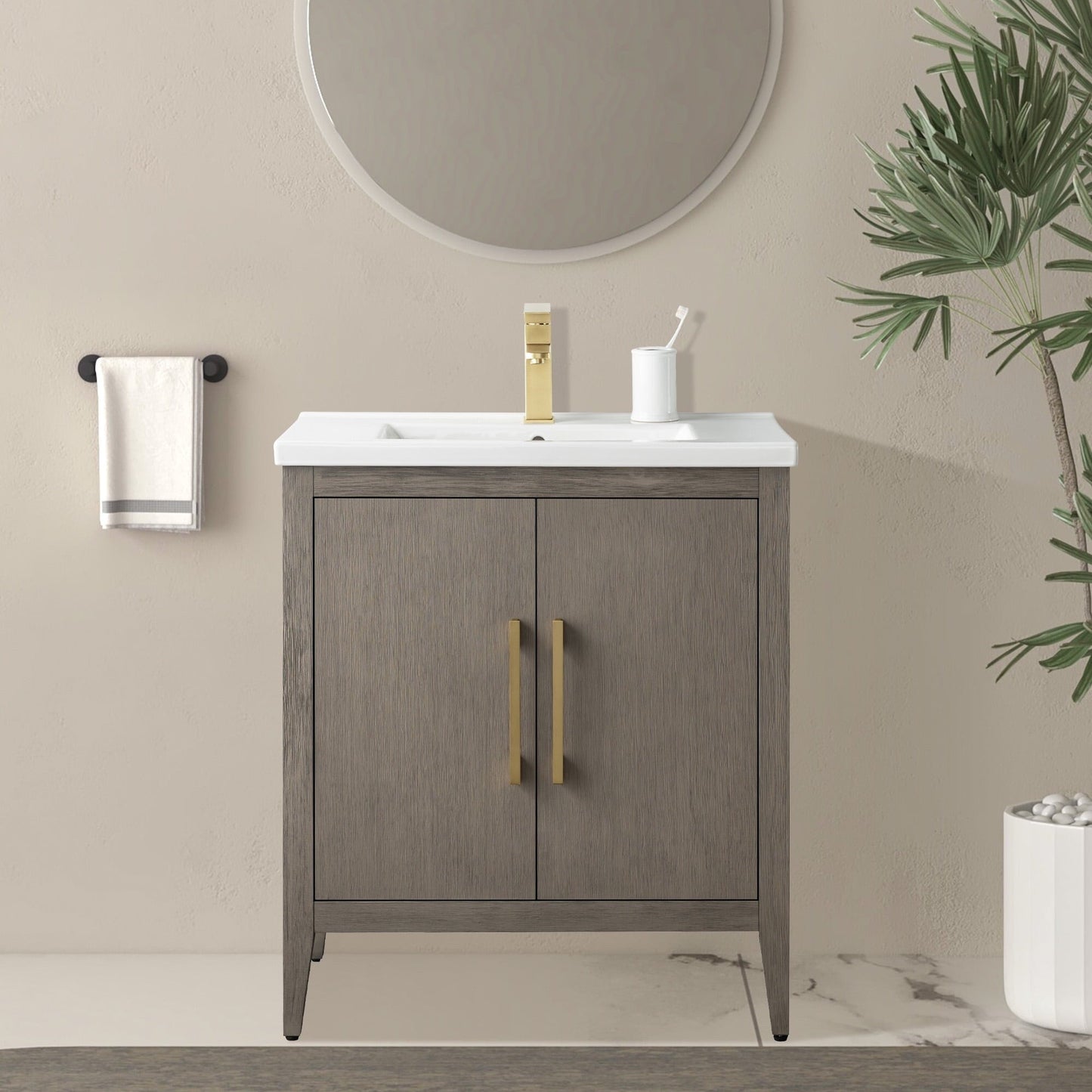 Vanity Art 20 oder 24 oder 30 Badezimmer-Waschtisch mit Einzelwaschbecken und Keramikplatte