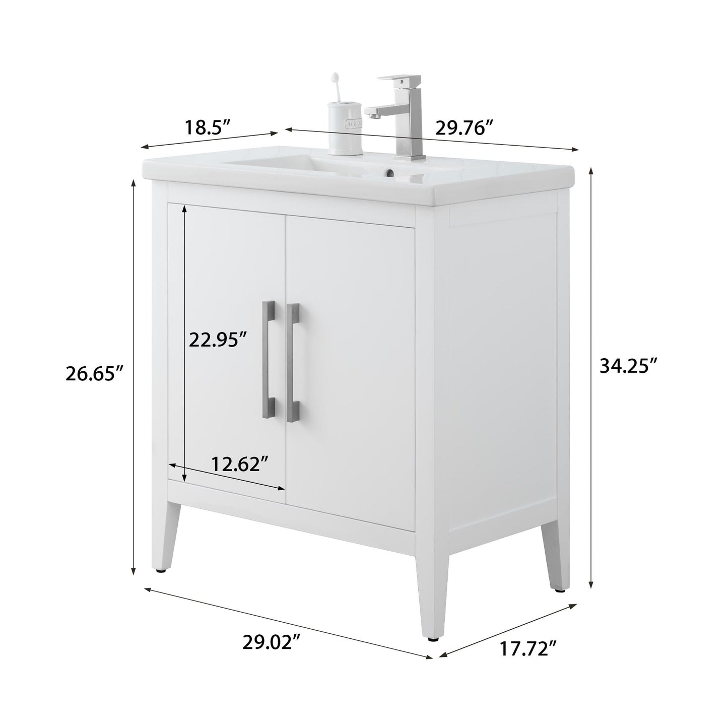 Vanity Art 20 oder 24 oder 30 Badezimmer-Waschtisch mit Einzelwaschbecken und Keramikplatte
