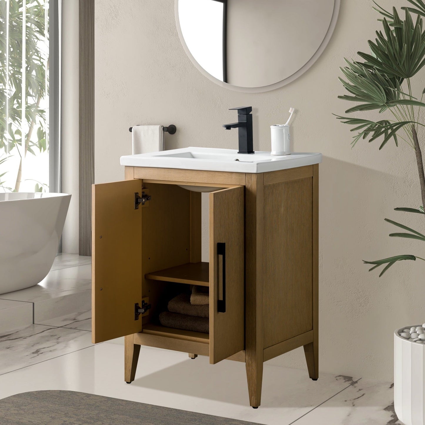 Vanity Art 20 oder 24 oder 30 Badezimmer-Waschtisch mit Einzelwaschbecken und Keramikplatte