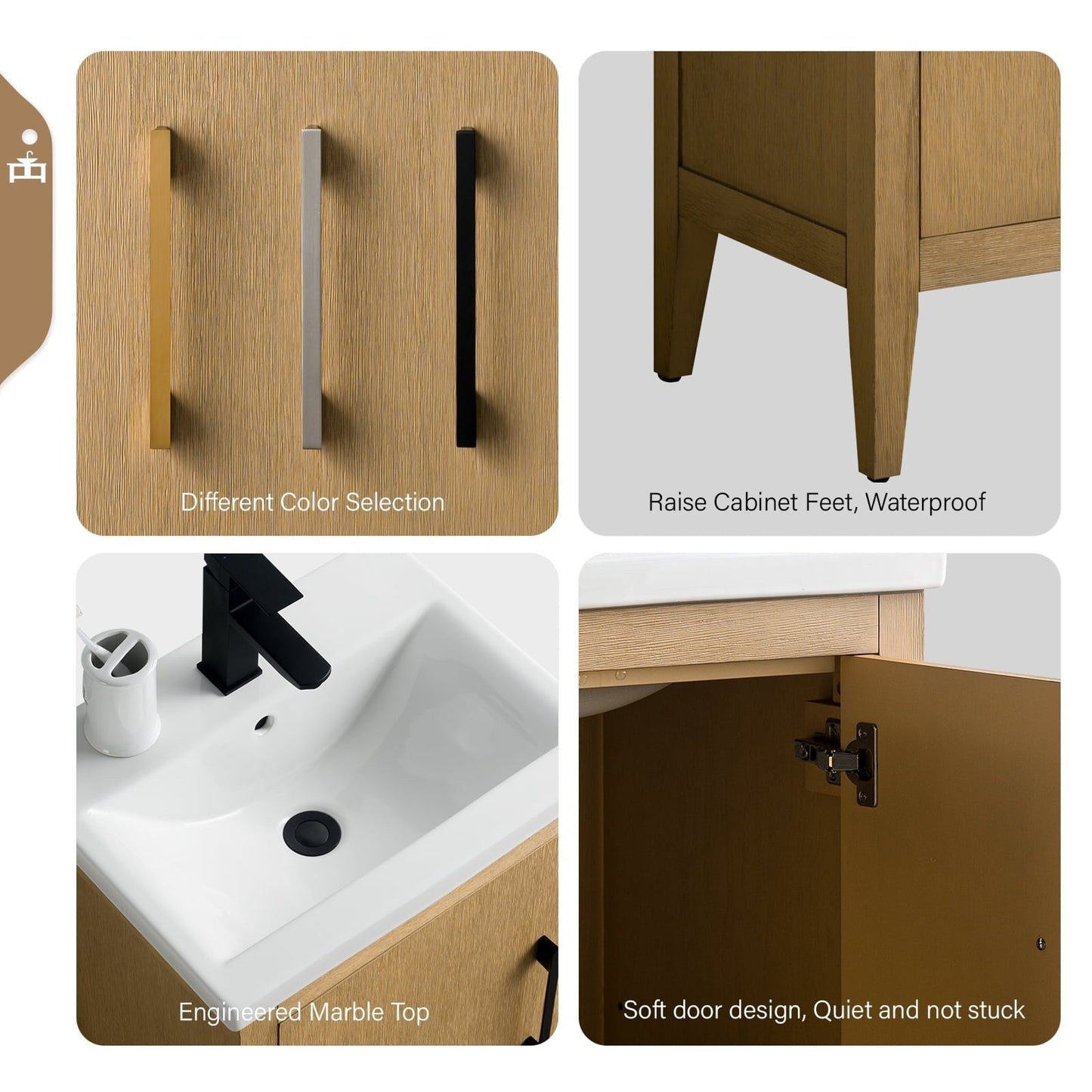 Vanity Art 20 oder 24 oder 30 Badezimmer-Waschtisch mit Einzelwaschbecken und Keramikplatte