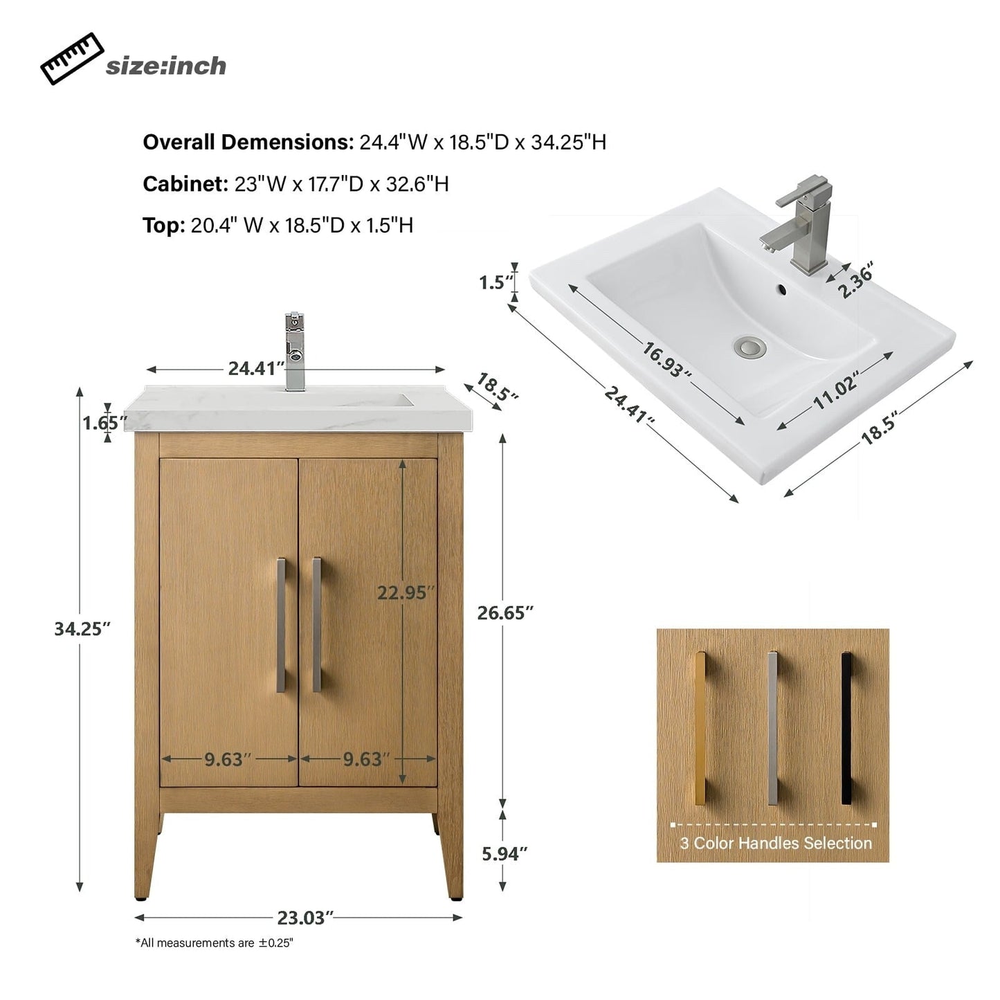 Vanity Art 20 oder 24 oder 30 Badezimmer-Waschtisch mit Einzelwaschbecken und Keramikplatte