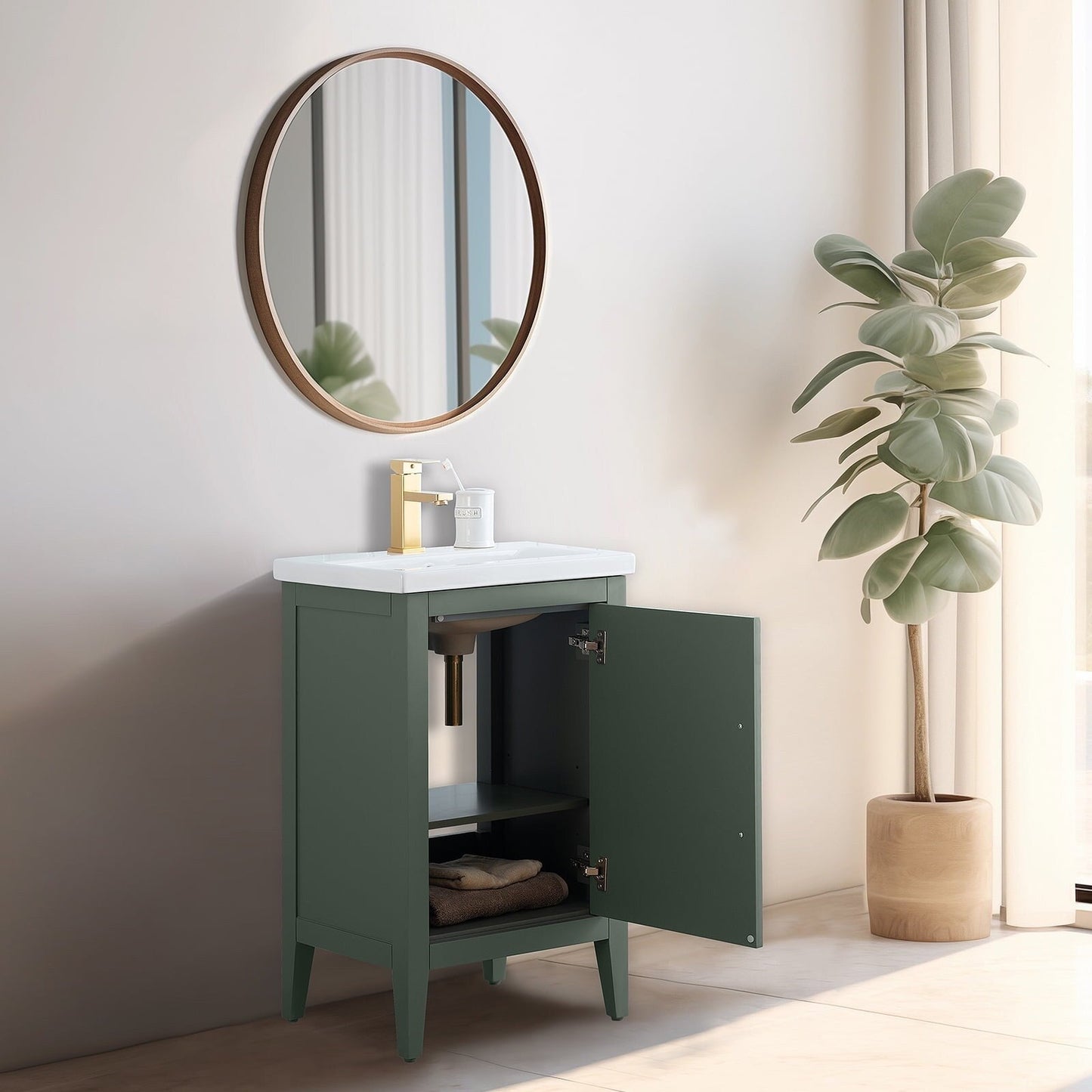 Vanity Art 20 oder 24 oder 30 Badezimmer-Waschtisch mit Einzelwaschbecken und Keramikplatte