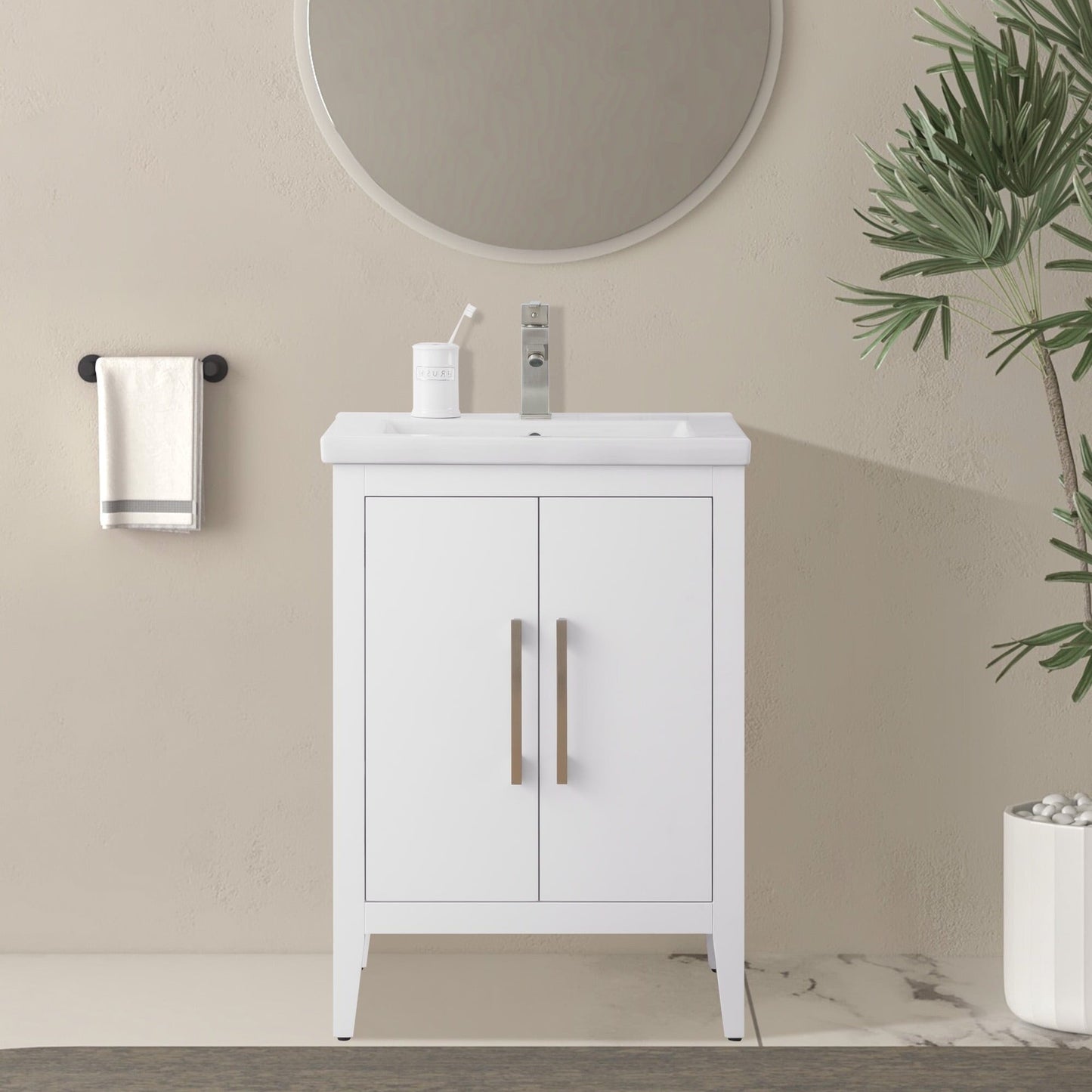 Vanity Art 20 oder 24 oder 30 Badezimmer-Waschtisch mit Einzelwaschbecken und Keramikplatte