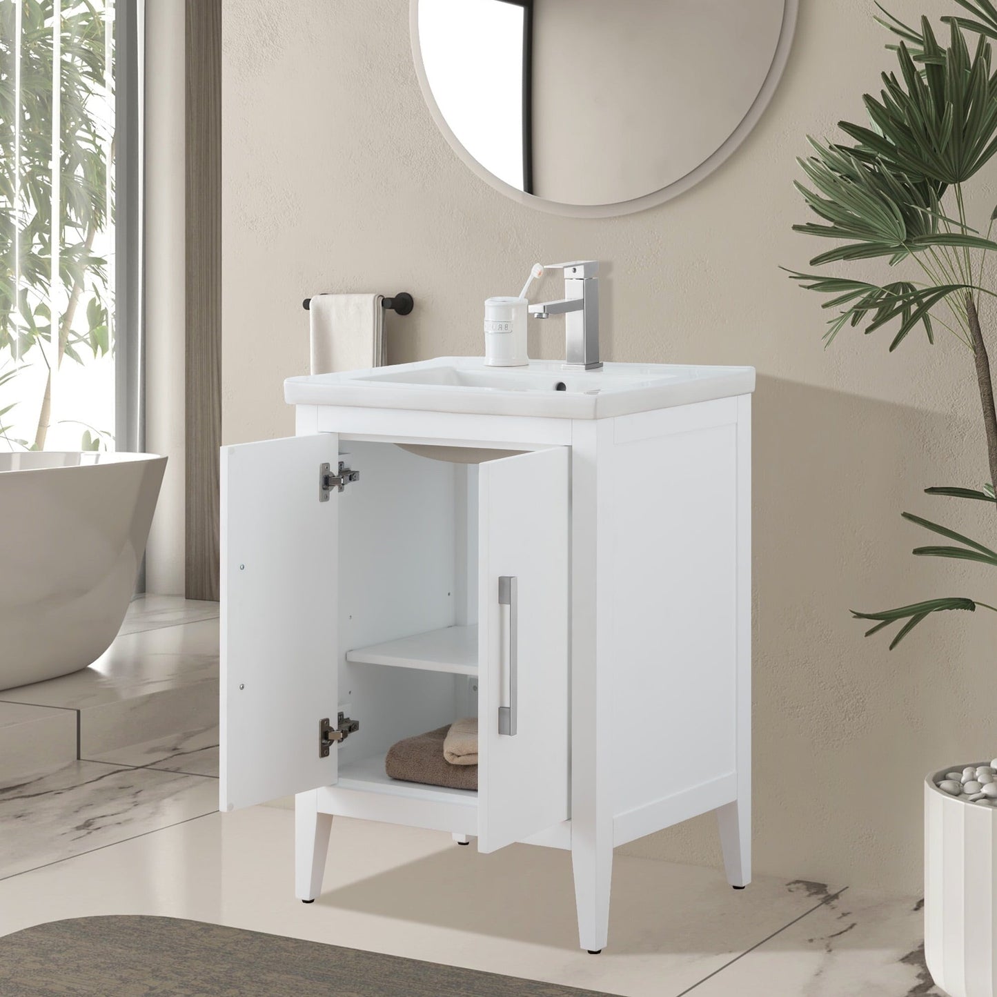 Vanity Art 20 oder 24 oder 30 Badezimmer-Waschtisch mit Einzelwaschbecken und Keramikplatte