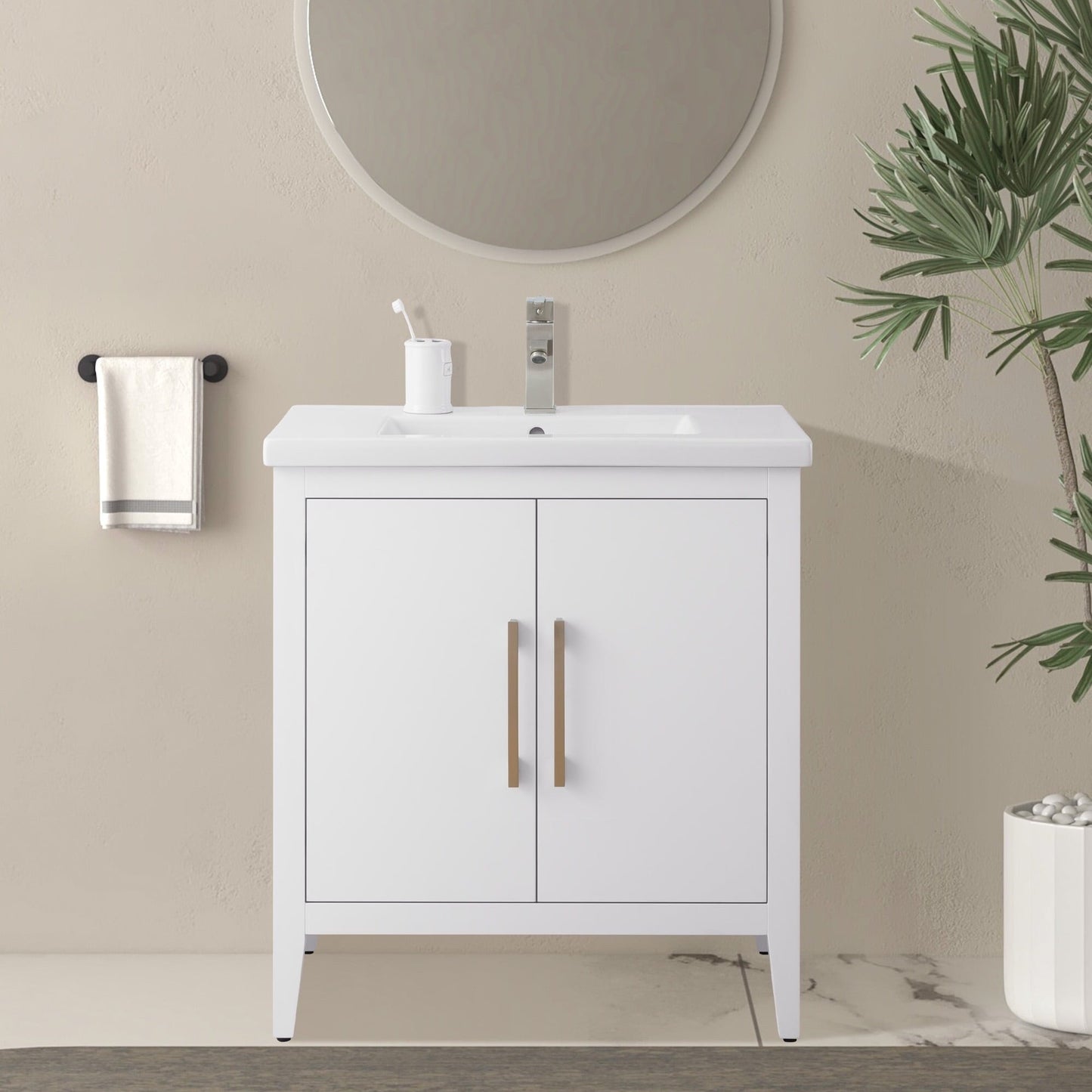 Vanity Art 20 oder 24 oder 30 Badezimmer-Waschtisch mit Einzelwaschbecken und Keramikplatte