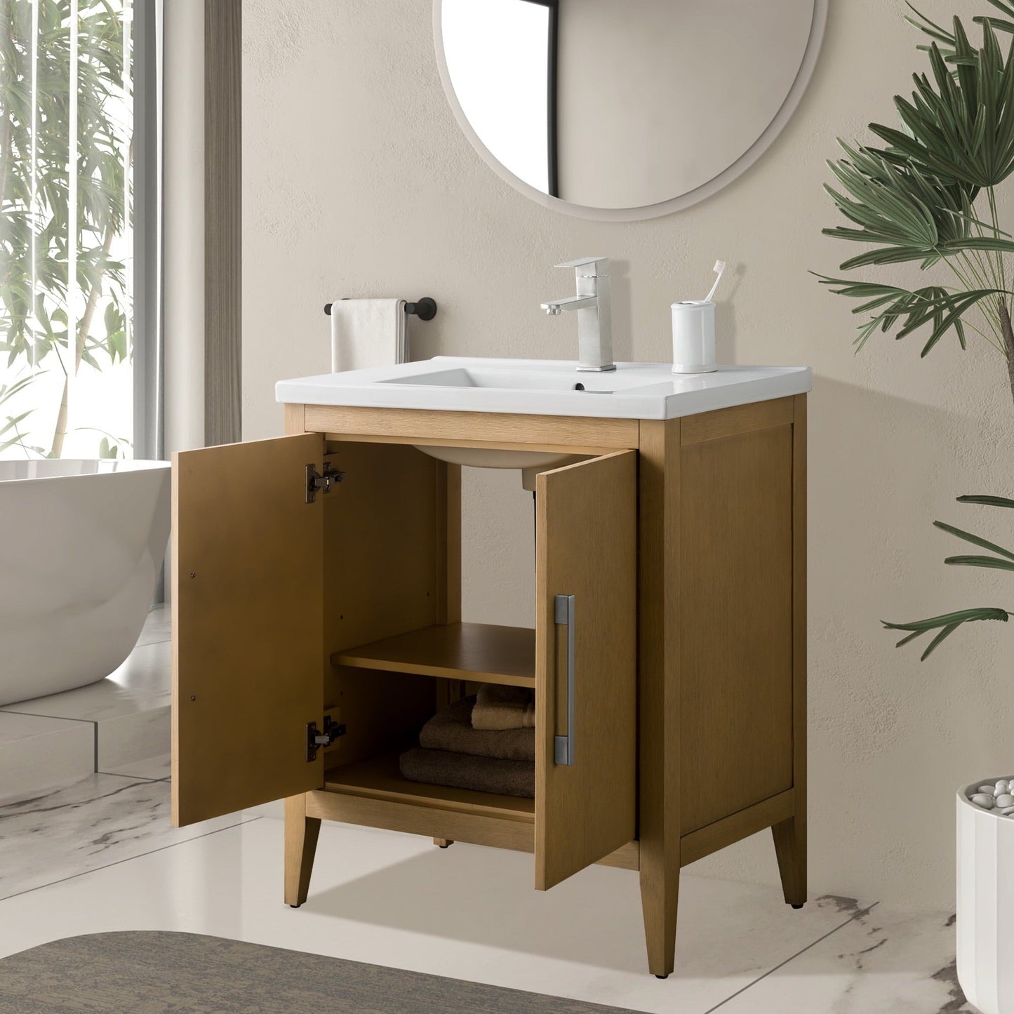 Vanity Art 20 oder 24 oder 30 Badezimmer-Waschtisch mit Einzelwaschbecken und Keramikplatte
