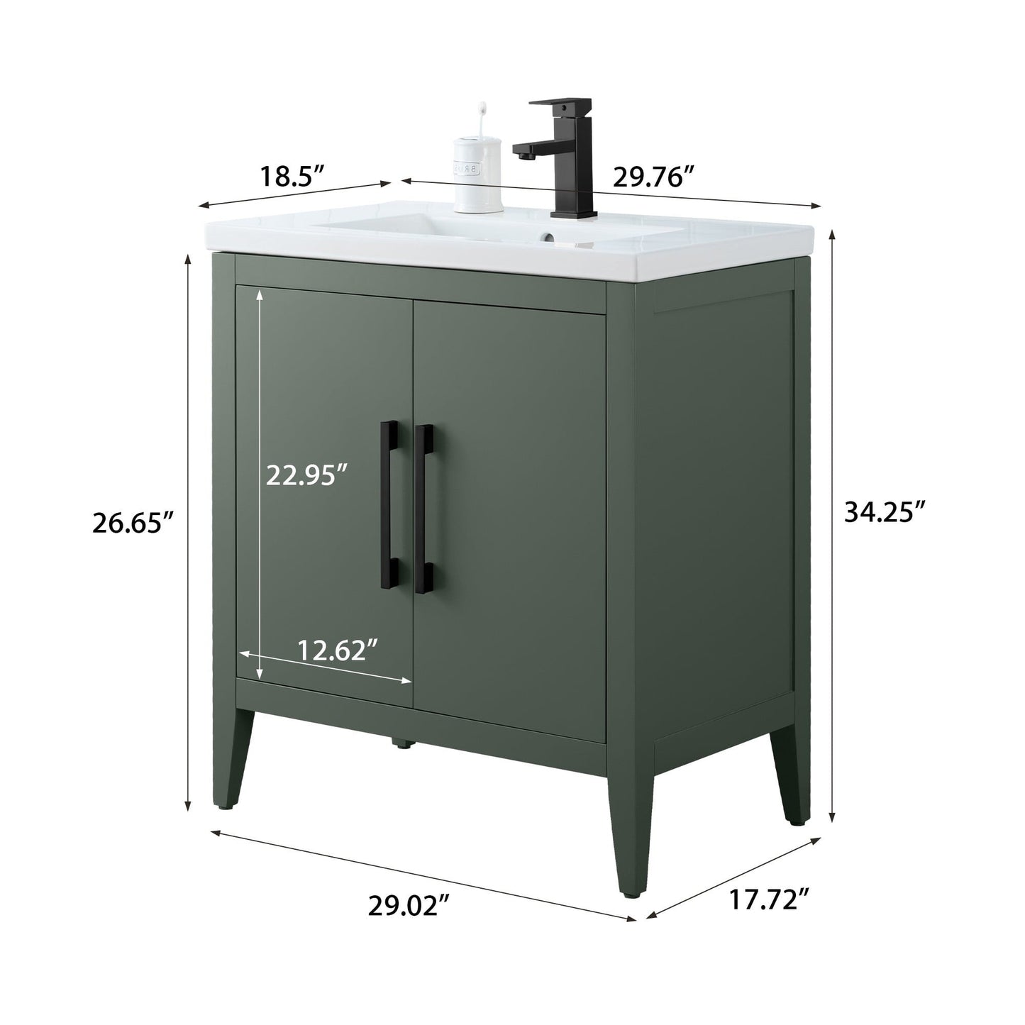 Vanity Art 20 oder 24 oder 30 Badezimmer-Waschtisch mit Einzelwaschbecken und Keramikplatte