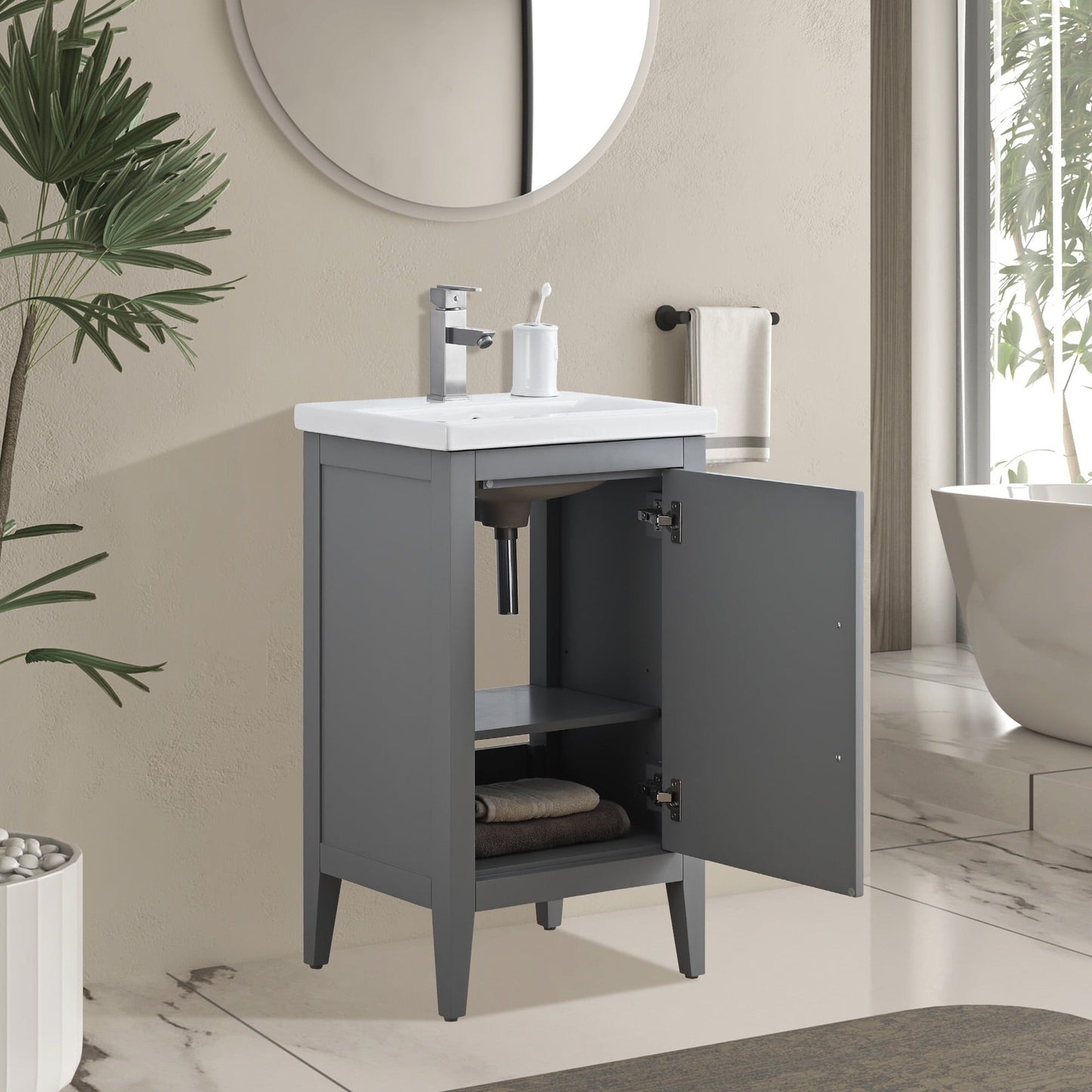 Vanity Art 20 oder 24 oder 30 Badezimmer-Waschtisch mit Einzelwaschbecken und Keramikplatte